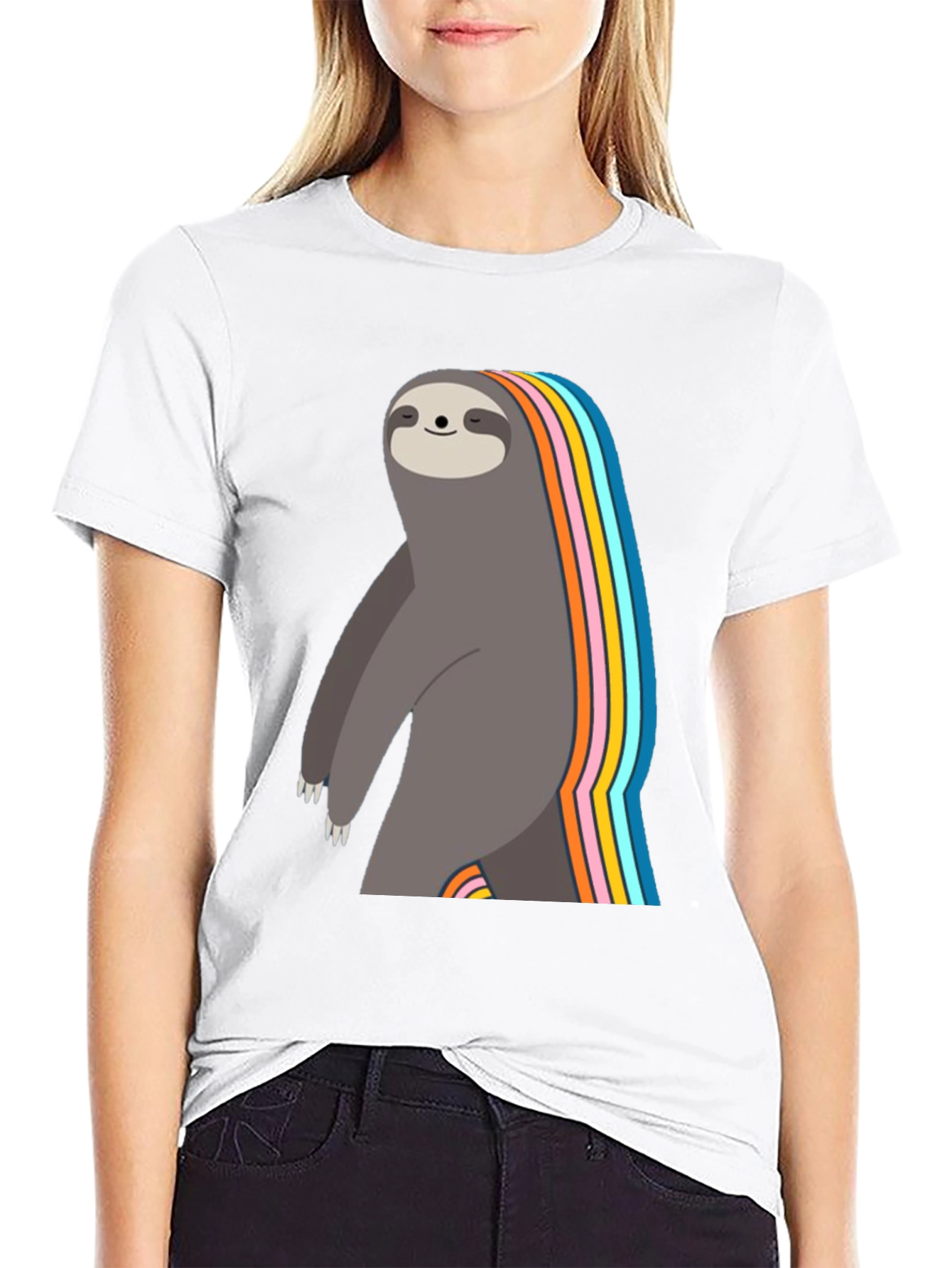 Black Rainbow Sloth Graphic T-Shirt - Men's Black Tee view 9
