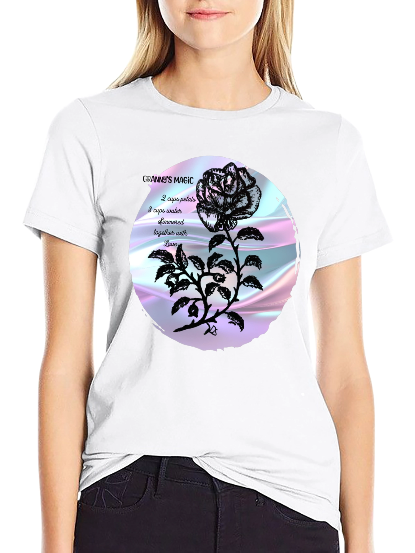 Black Granny's Magic Rose T-Shirt view 9