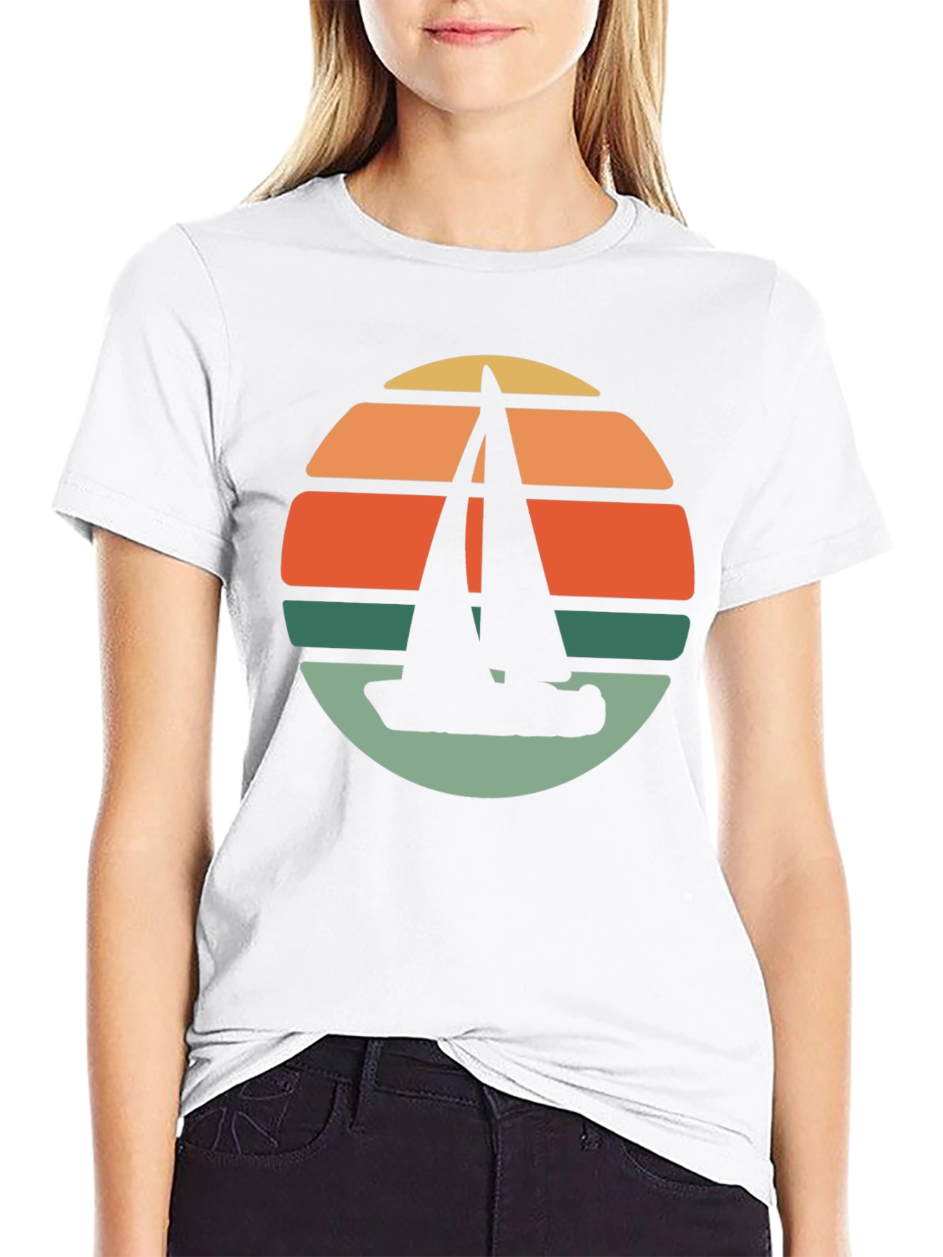 Black Retro Sunset Sailboat T-Shirt - Black view 9