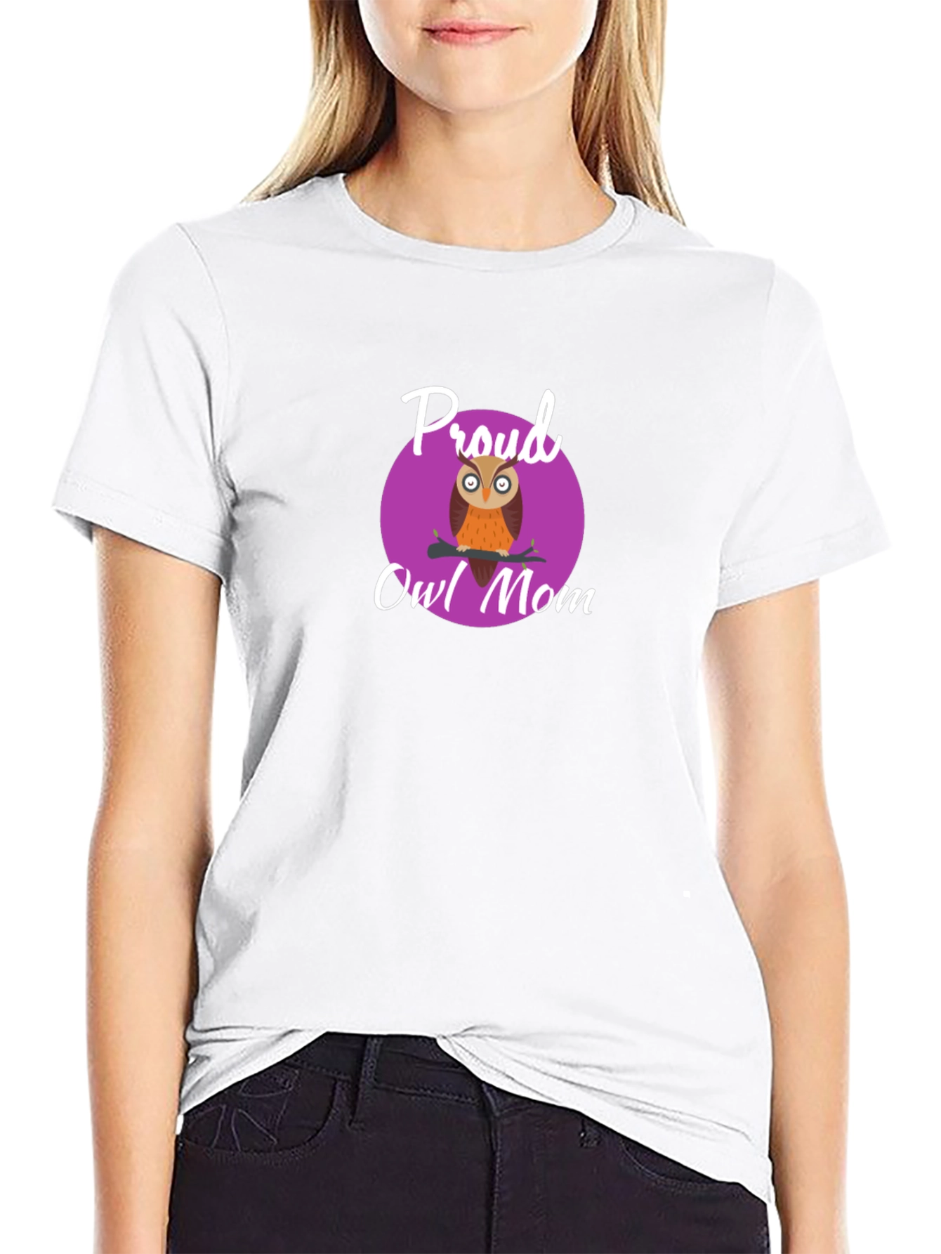 Black Proud Owl Mom Graphic Tee - Black view 9