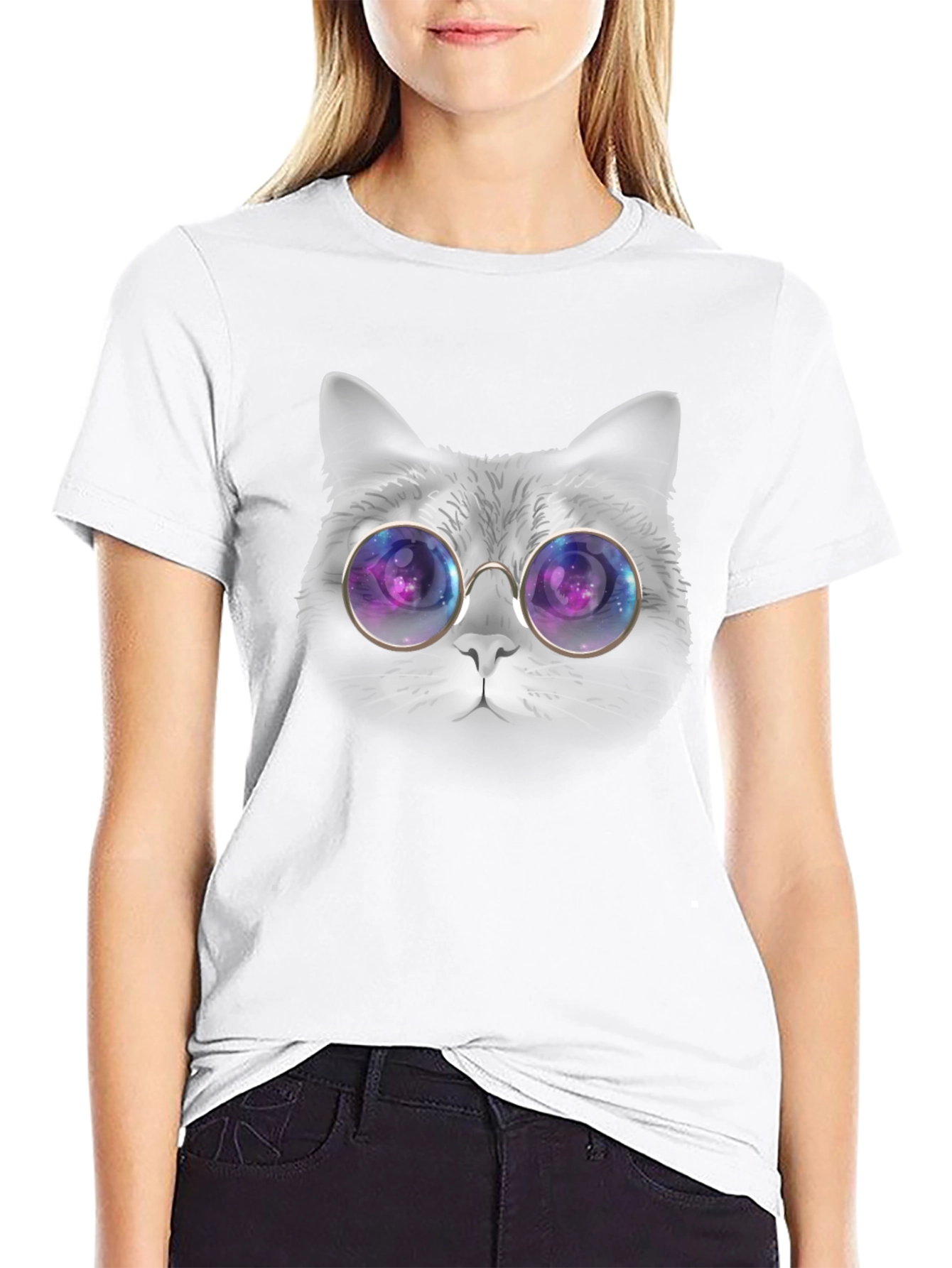 Black Cat with Galaxy Glasses T-Shirt view 9