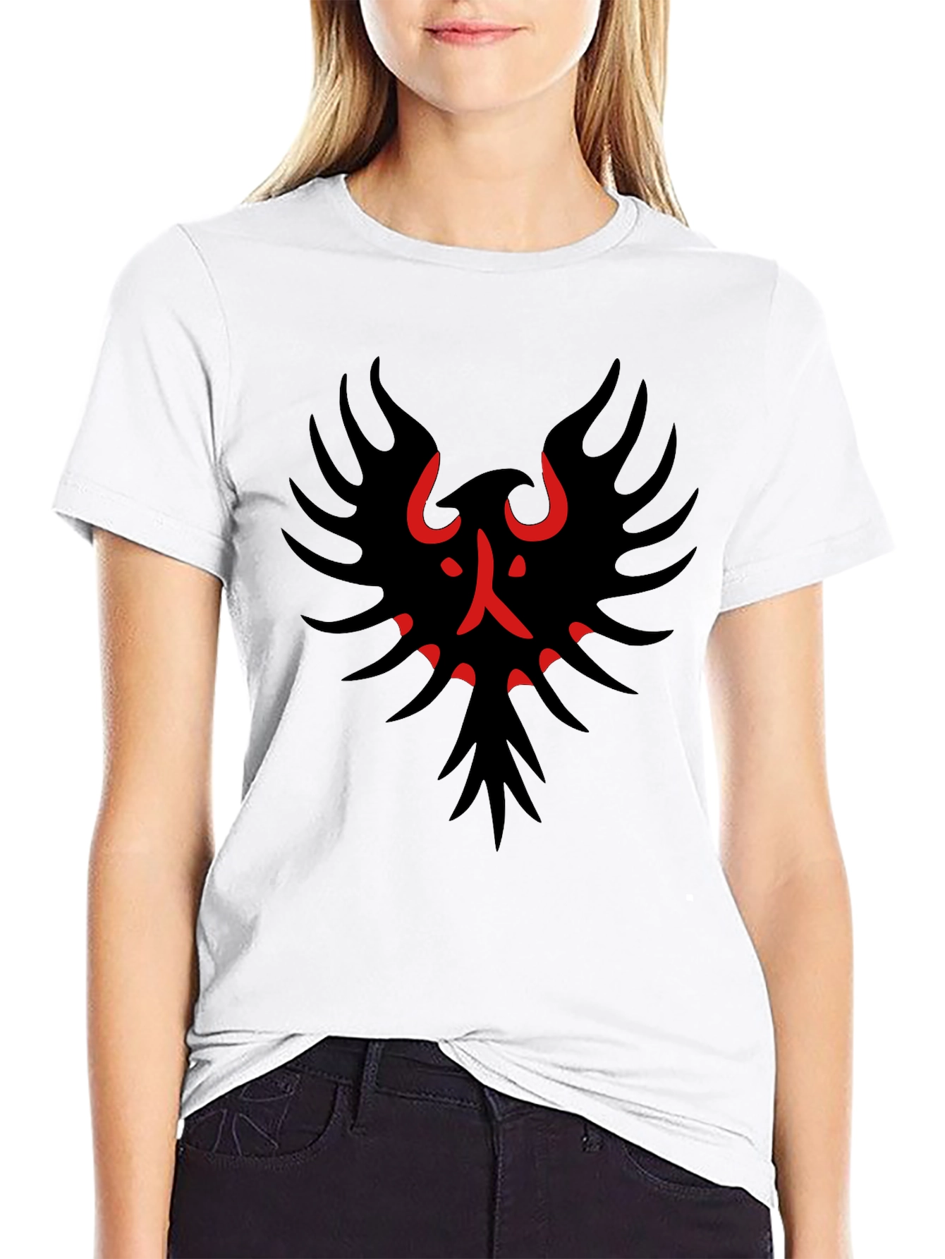Black Black T-Shirt with Red & Black Bird Graphic view 9