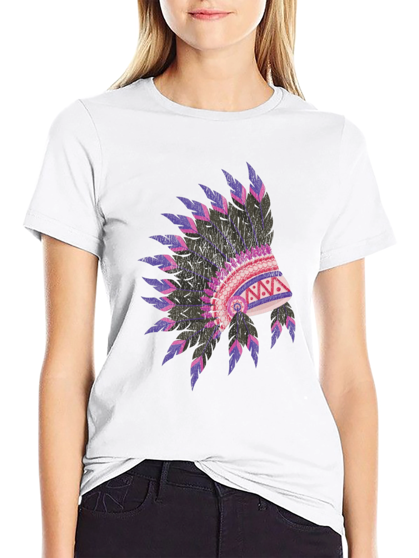 Black Native American Headdress Graphic Black T-Shirt view 9