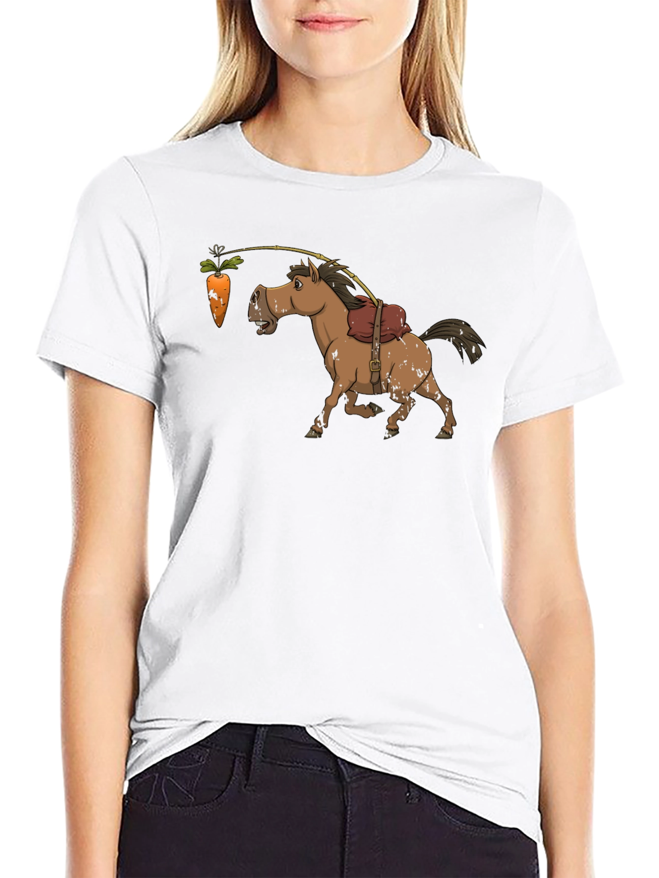 Black Funny Carrot & Horse Graphic T-Shirt view 9