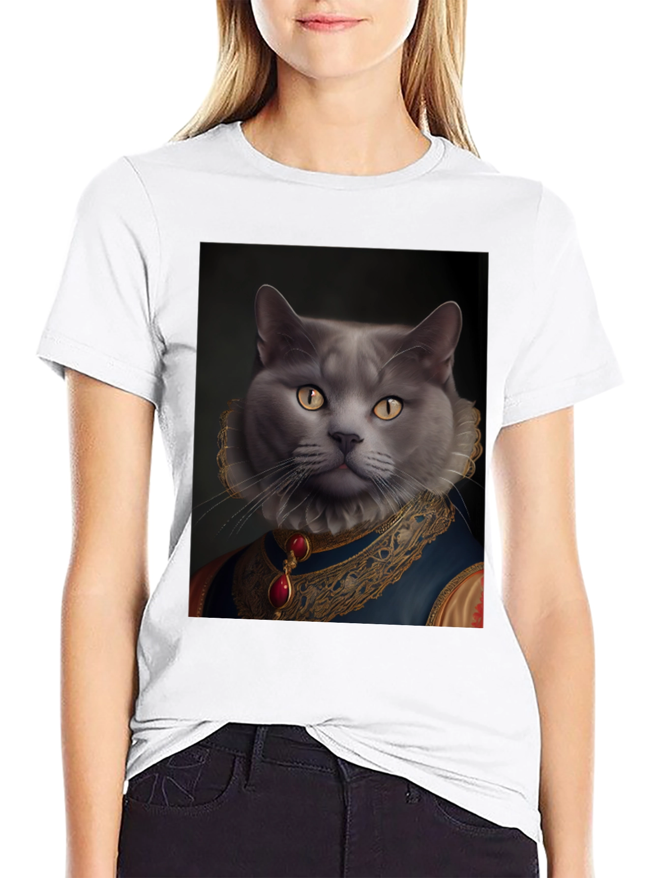 Black Royal Cat Portrait T-Shirt - Unique Novelty Tee view 9