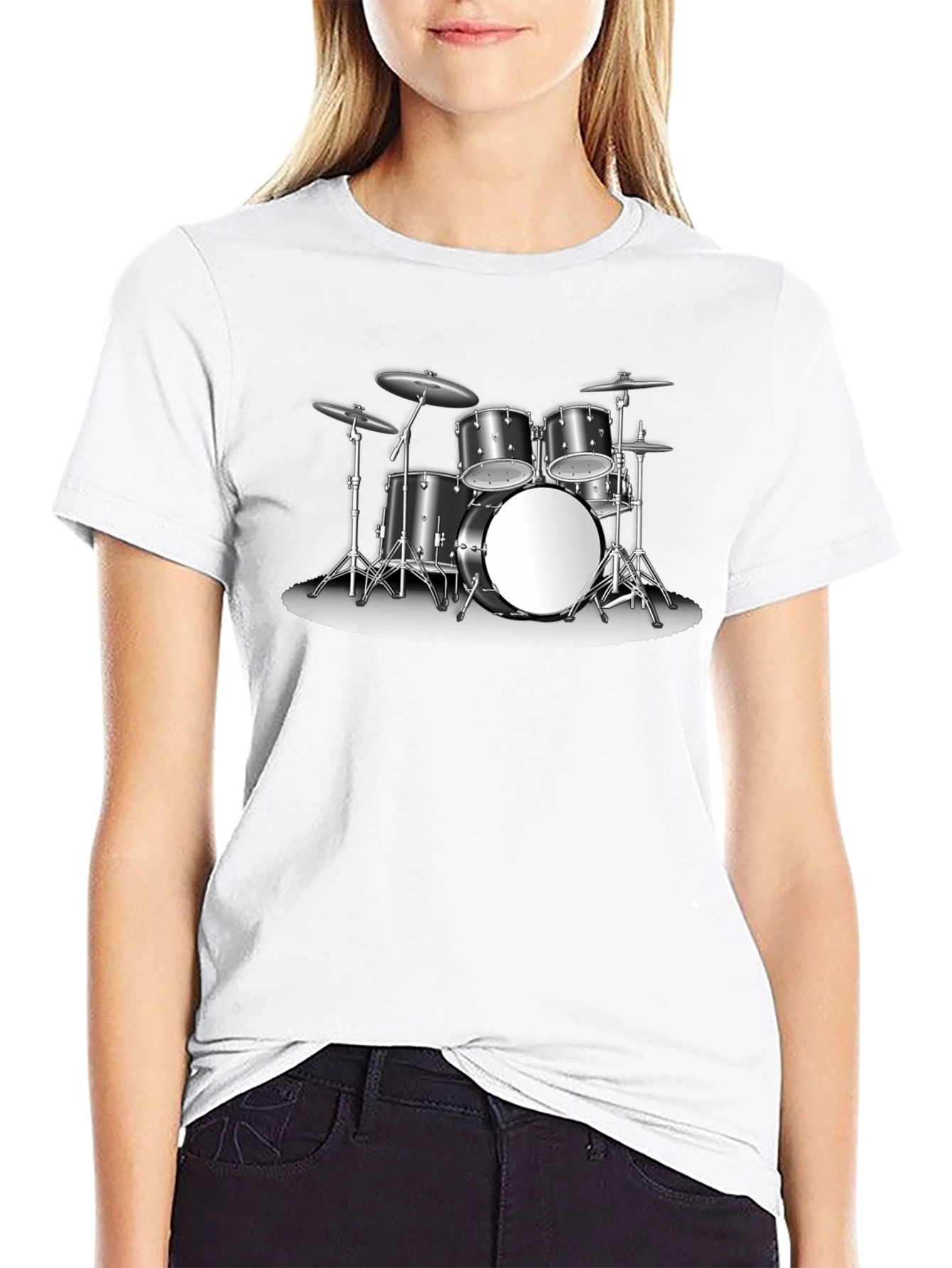 Black Drum Kit Graphic Tee - Music Lover's Black T-Shirt view 9