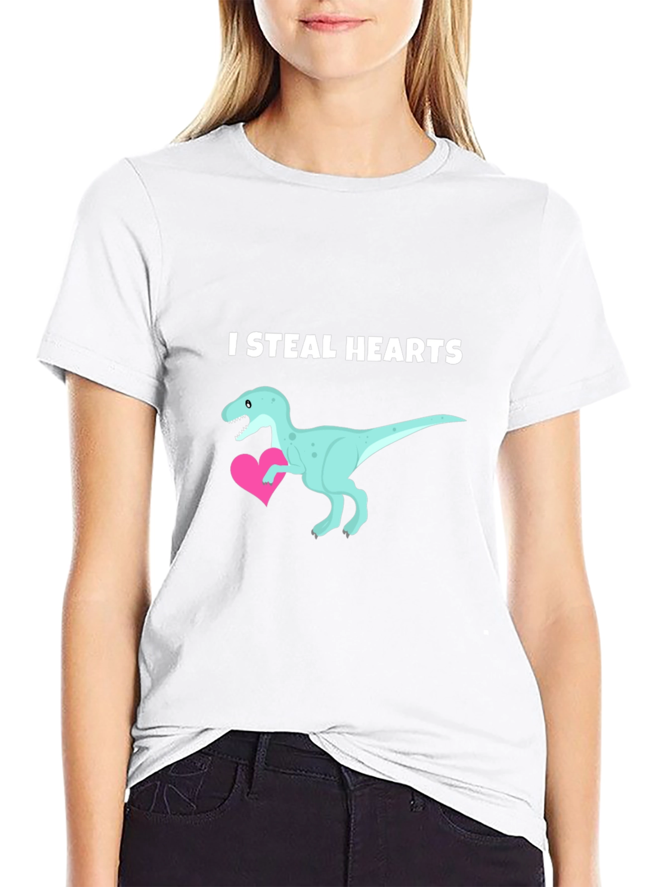 Black I Steal Hearts Dinosaur Valentine's Day T-Shirt view 9