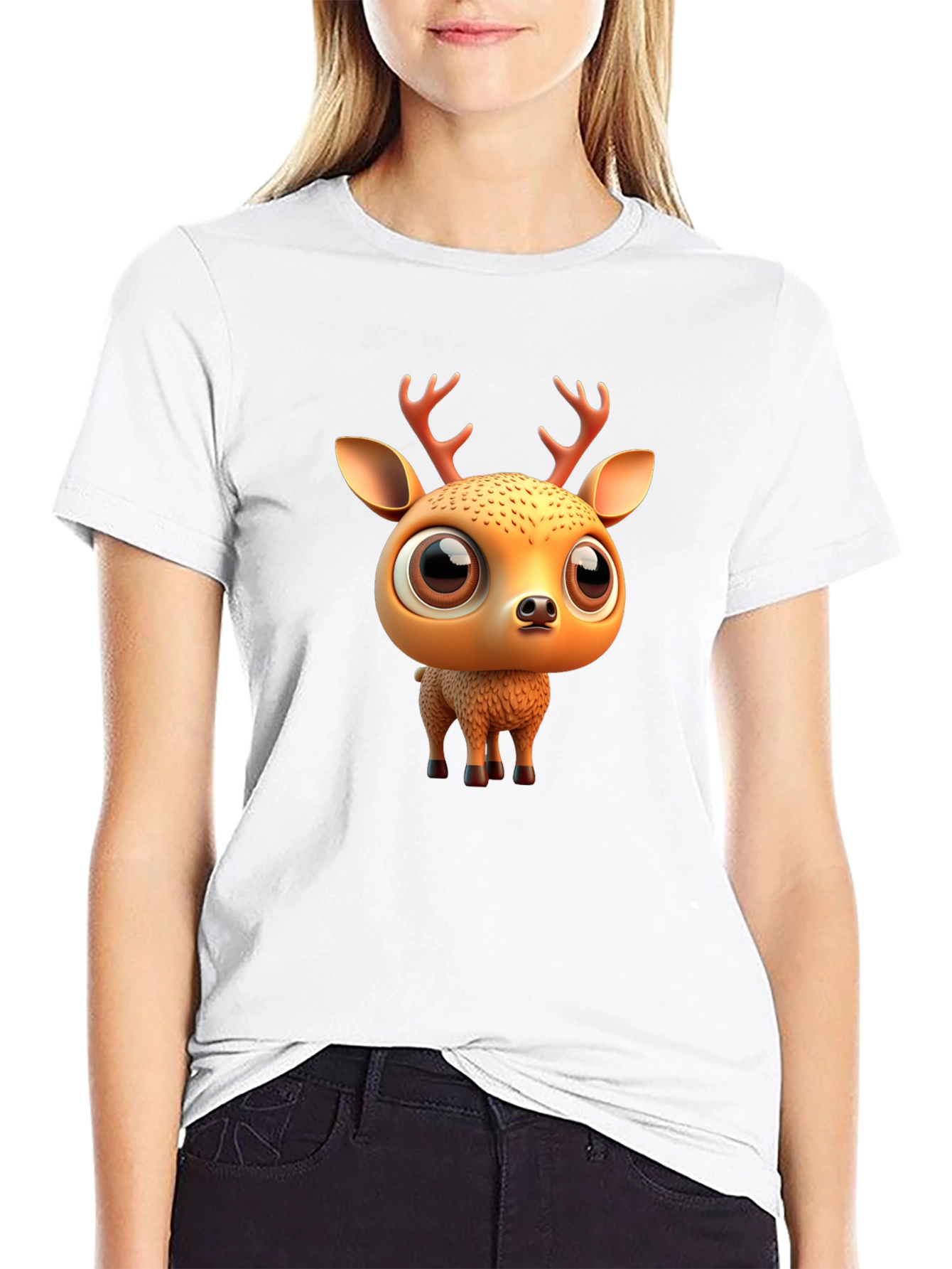 Black Cute Deer Graphic Tee view 9