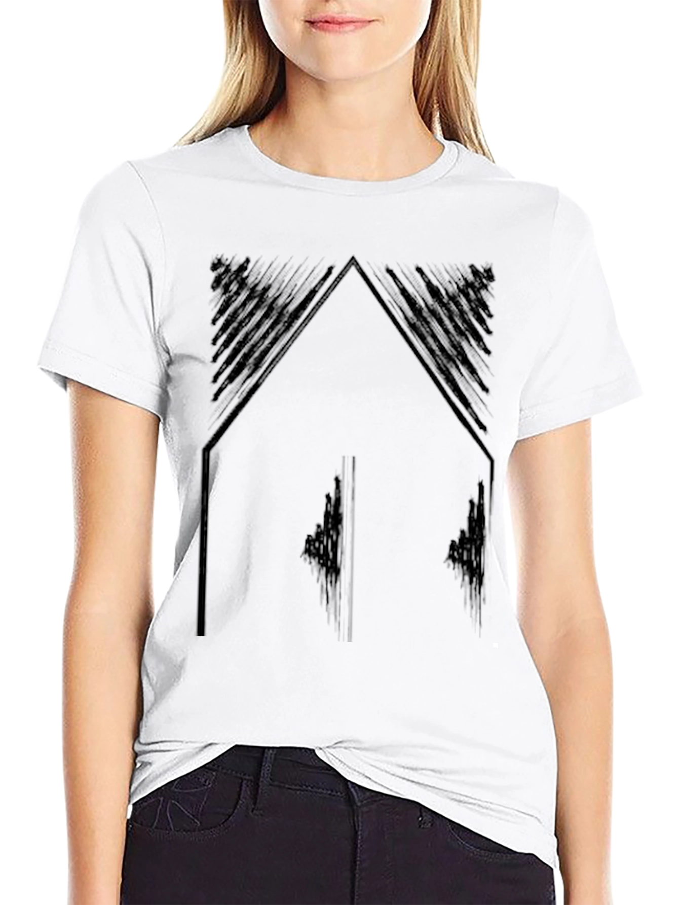 Black Abstract Geometric Black T-Shirt view 9