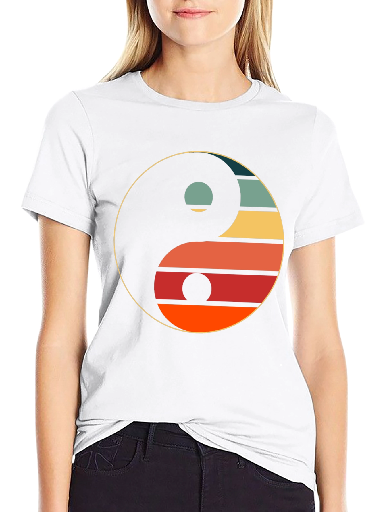 Black Yin Yang Retro Graphic Tee - Unisex Black T-Shirt view 9