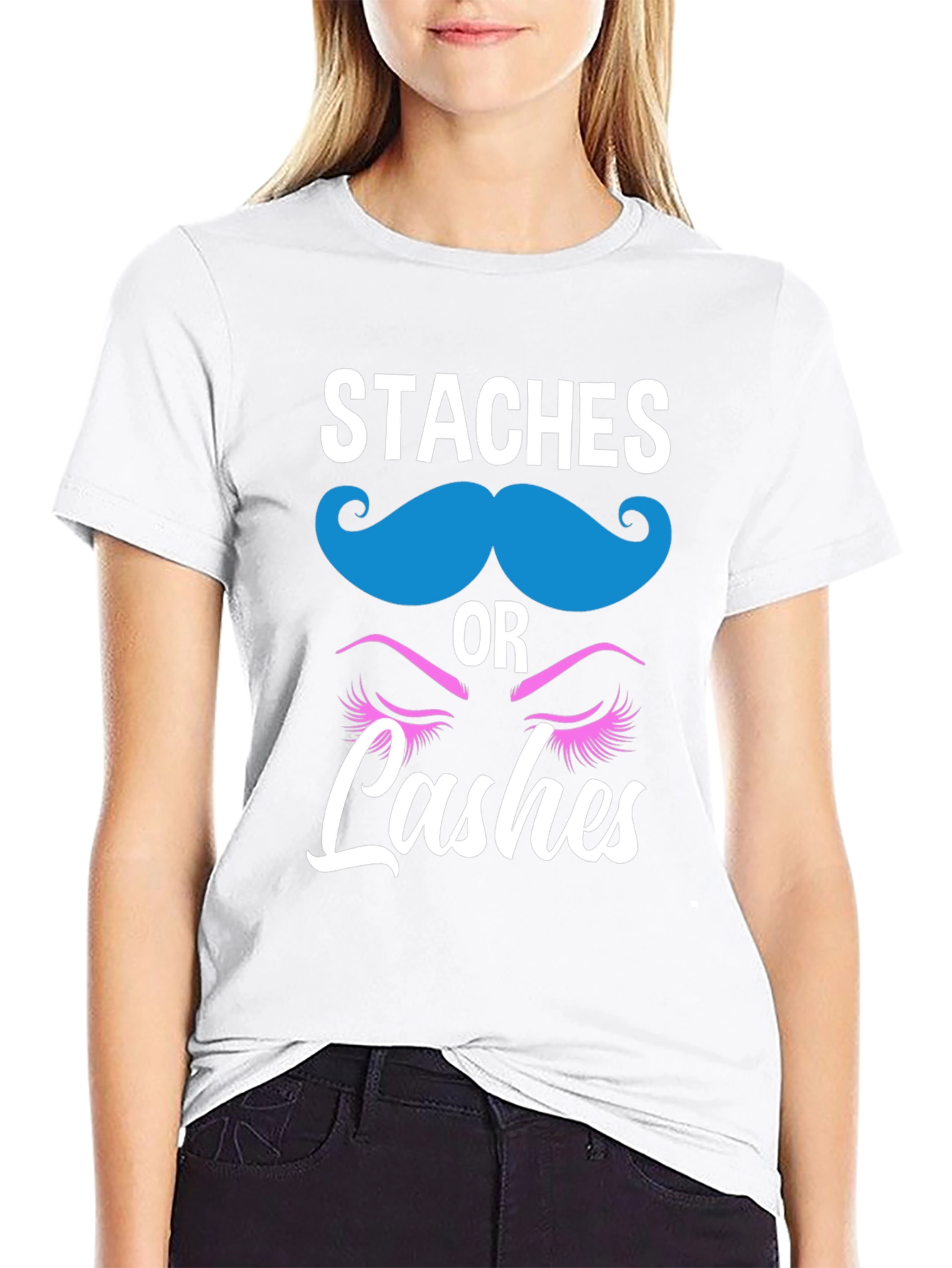 Black Staches or Lashes Gender Reveal T-Shirt view 9