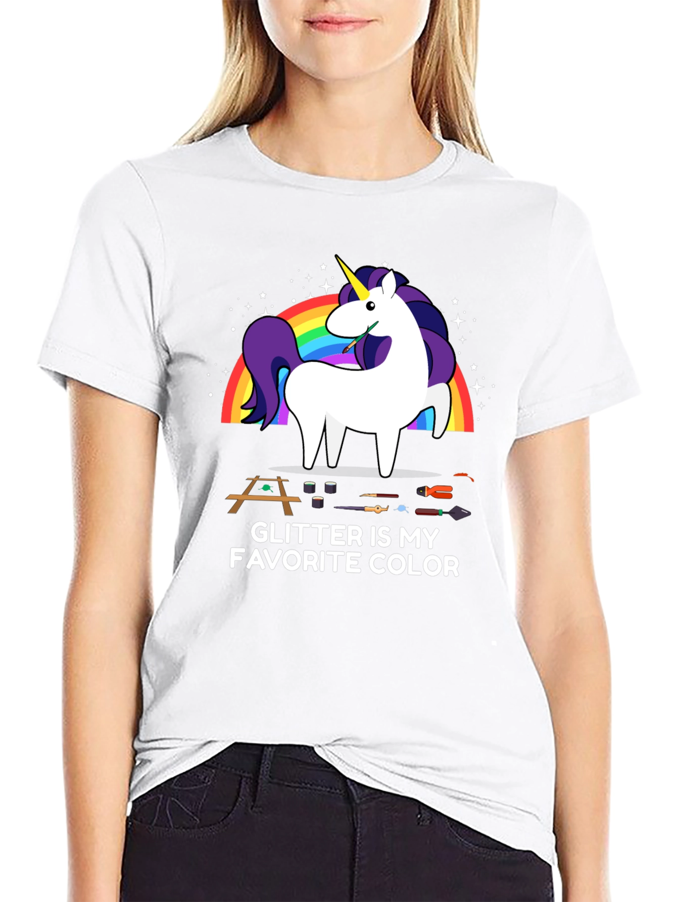 Black Glitter Is My Favorite Color T-Shirt Unicorn Carpenter view 9
