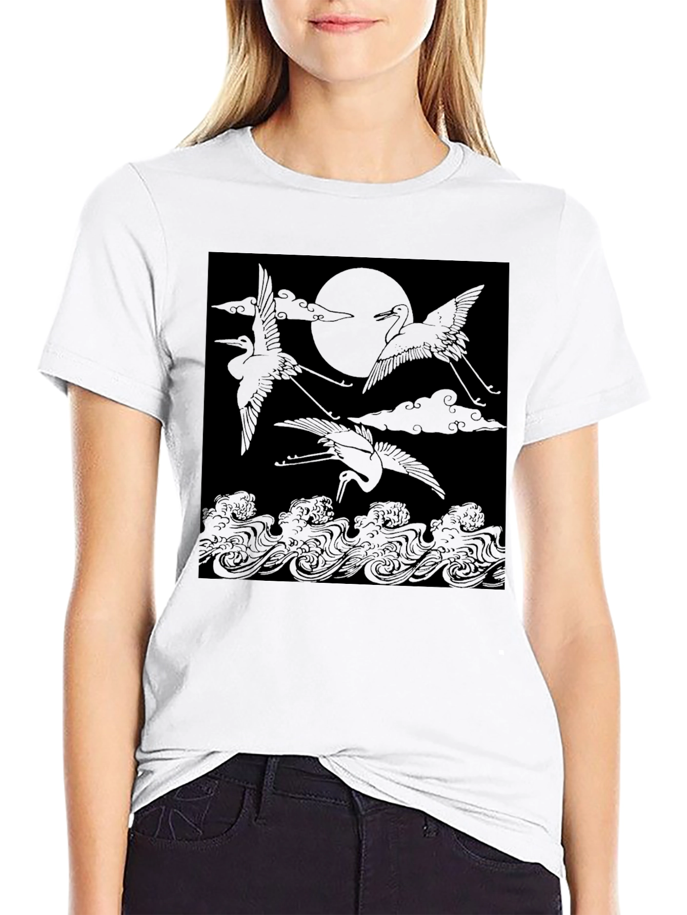 Black Crane & Moon Graphic Tee - Black view 9