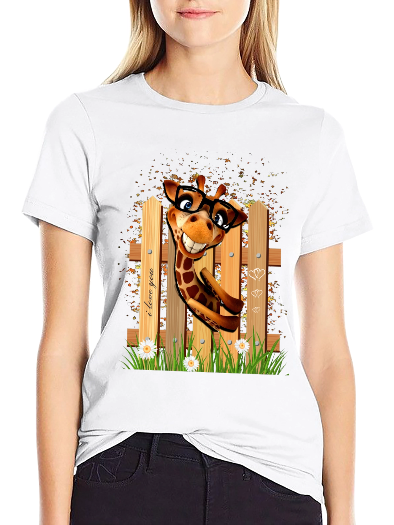 Black Funny Giraffe in Glasses T-Shirt view 9