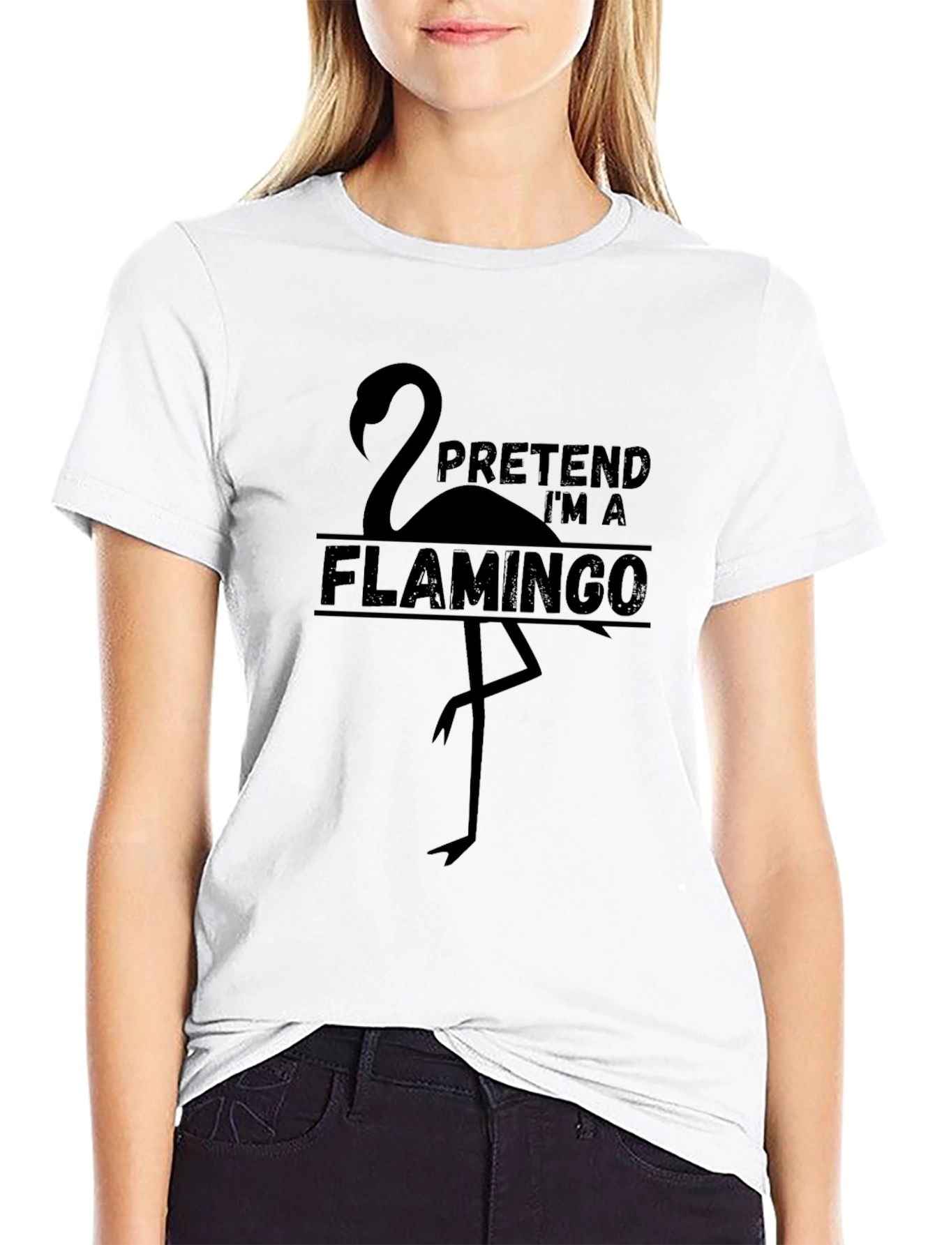 Black Pretend I'm a Flamingo Graphic T-Shirt view 9