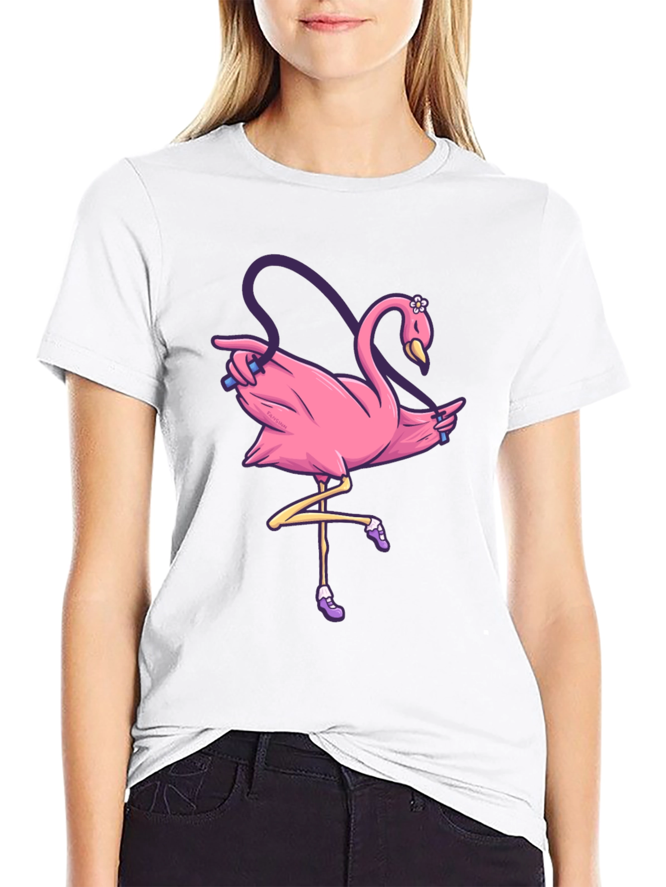 Black Pink Flamingo Jump Rope T-Shirt view 9