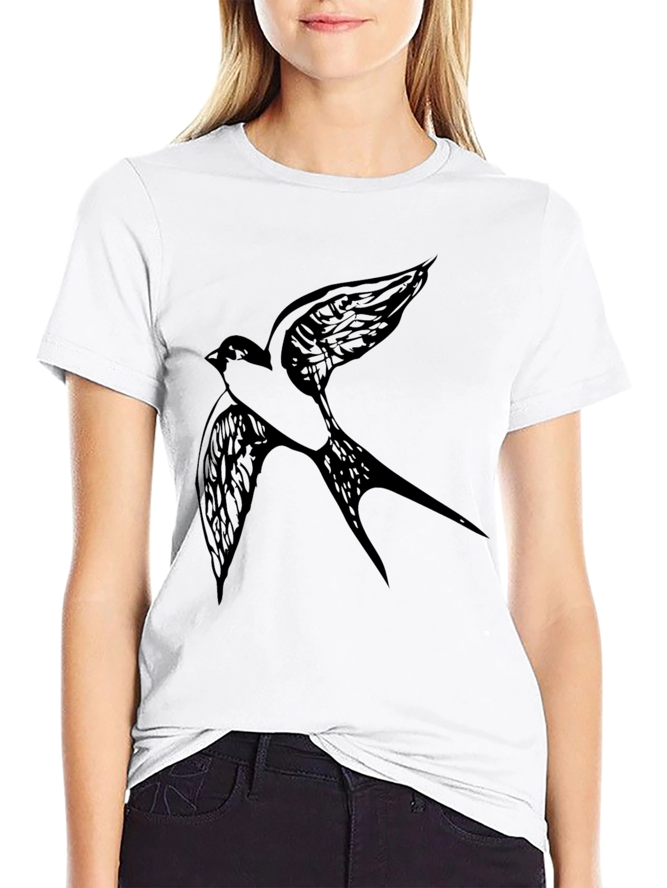Black Black T-Shirt with Bird Graphic view 9