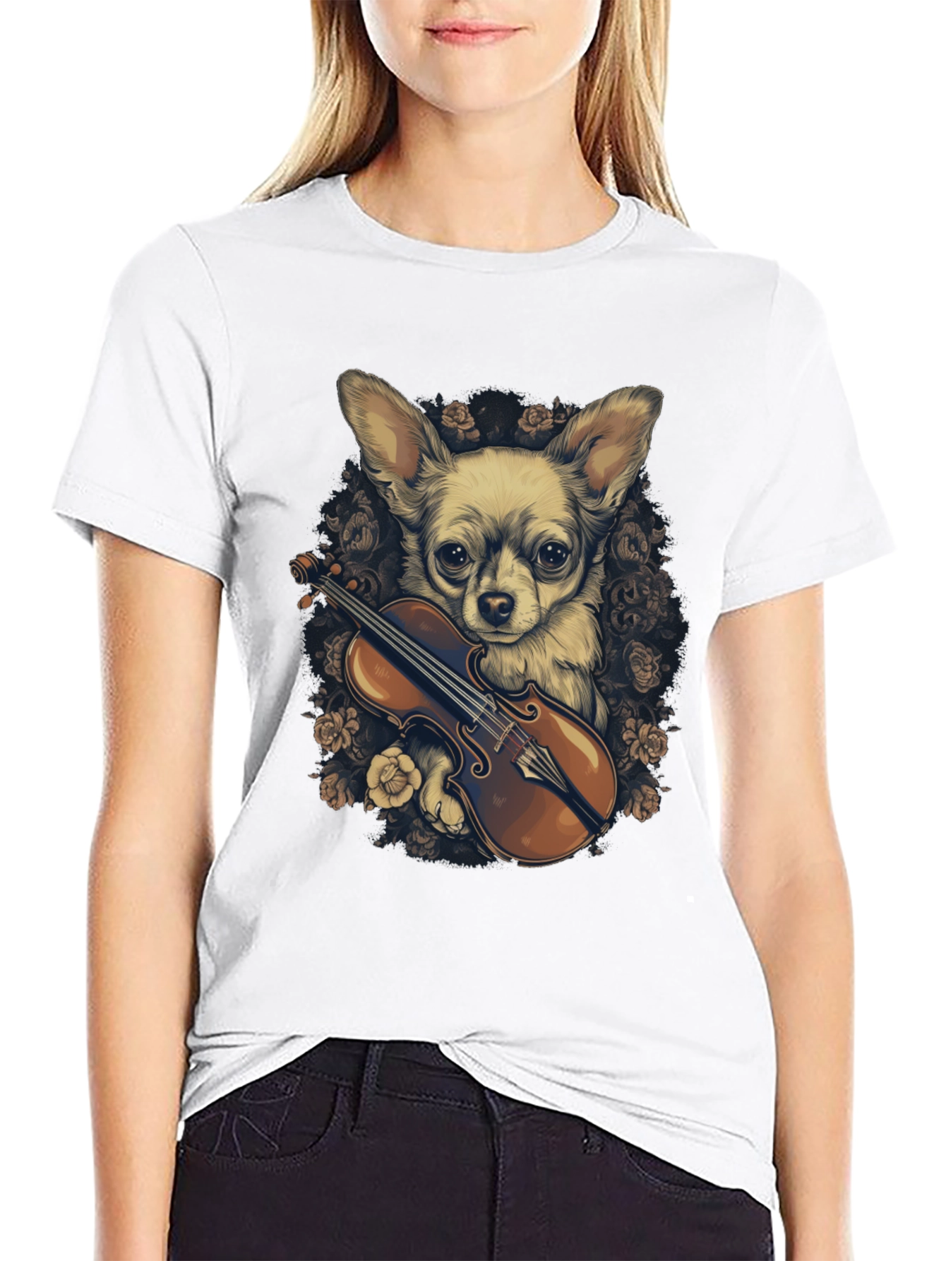Black Chihuahua Violin T-Shirt view 9