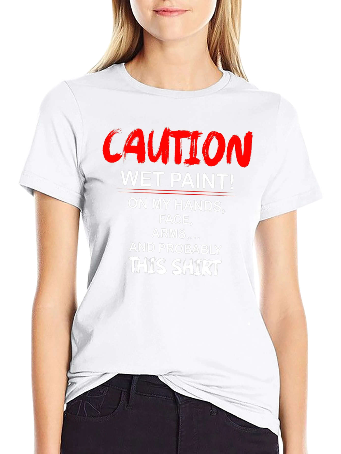 Black Caution Wet Paint T-Shirt - Funny Novelty Tee view 9