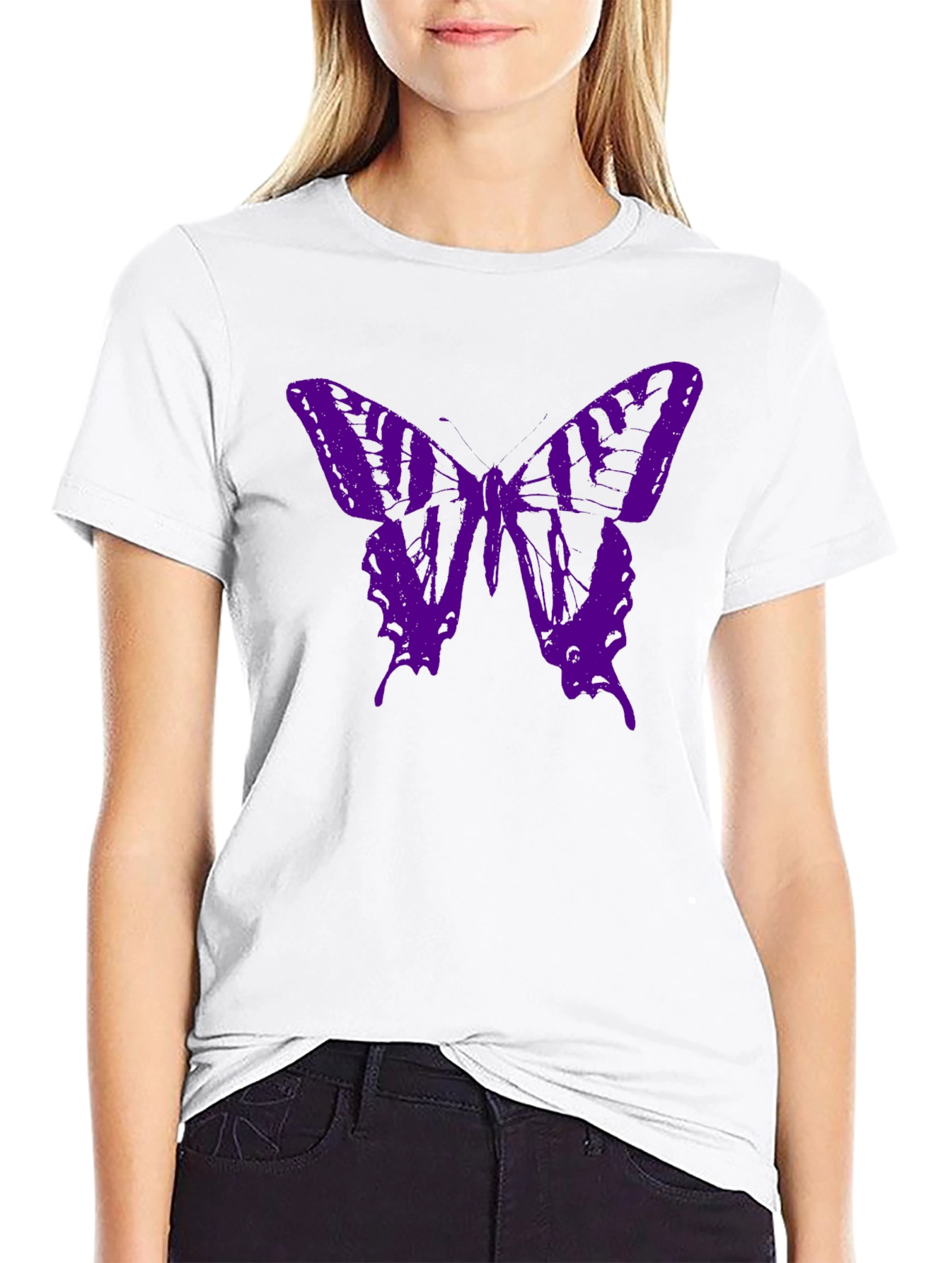 Black Purple Butterfly Graphic T-Shirt - Men's Black Tee view 9