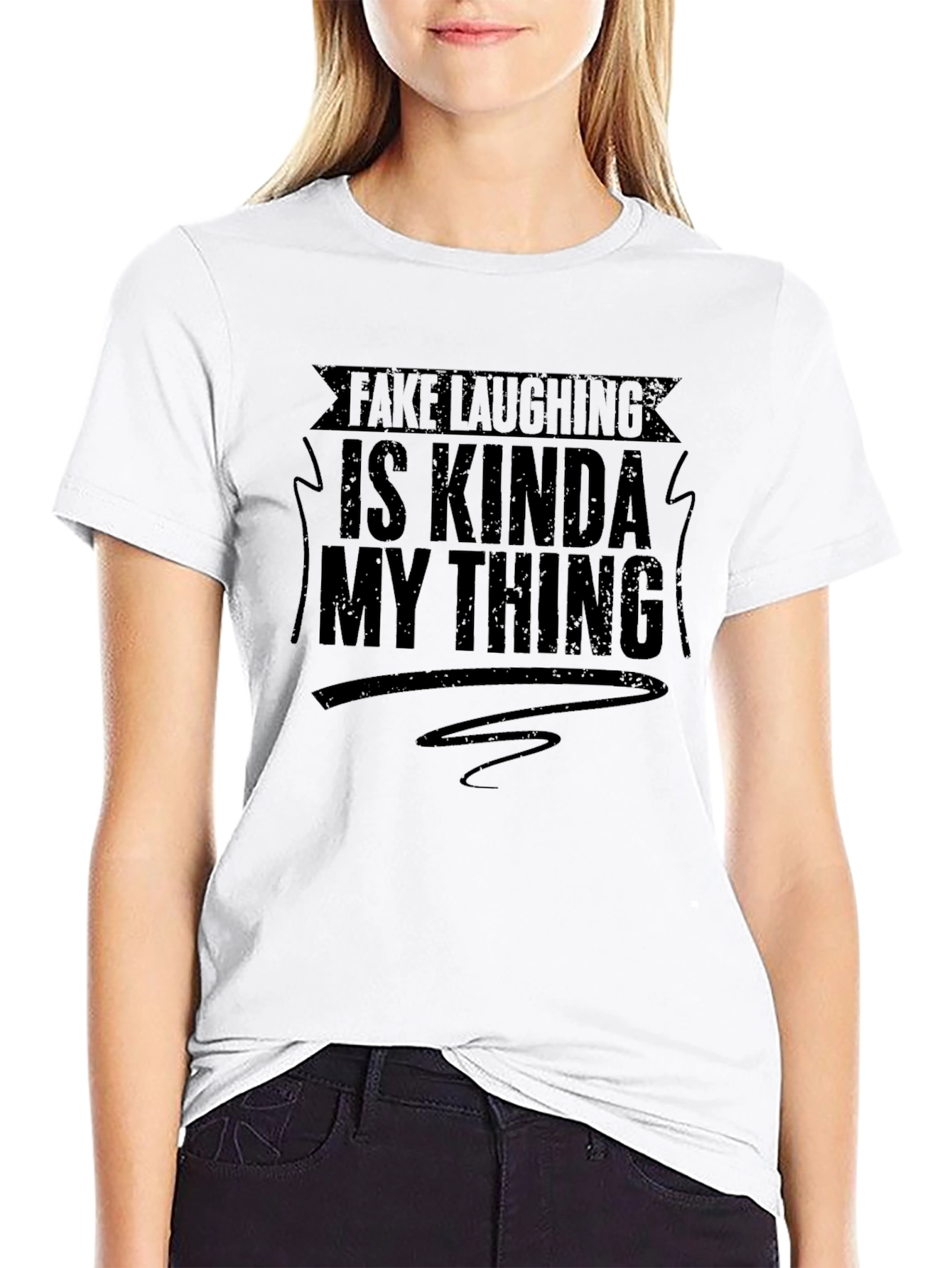 Black Funny Graphic Tee: Fake Laughing is My Thing view 9