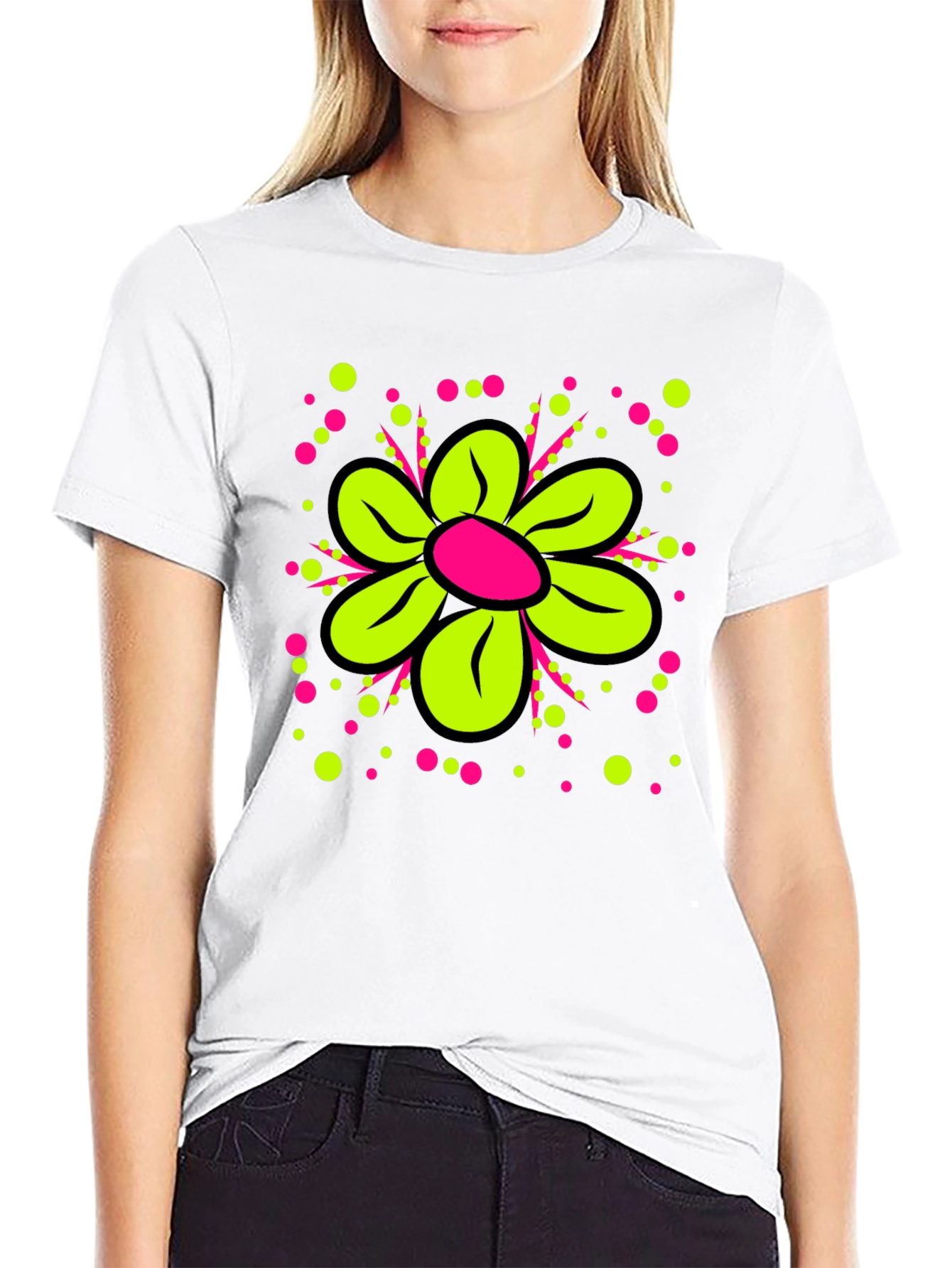 Black Funky Flower Graphic Tee - Black view 9