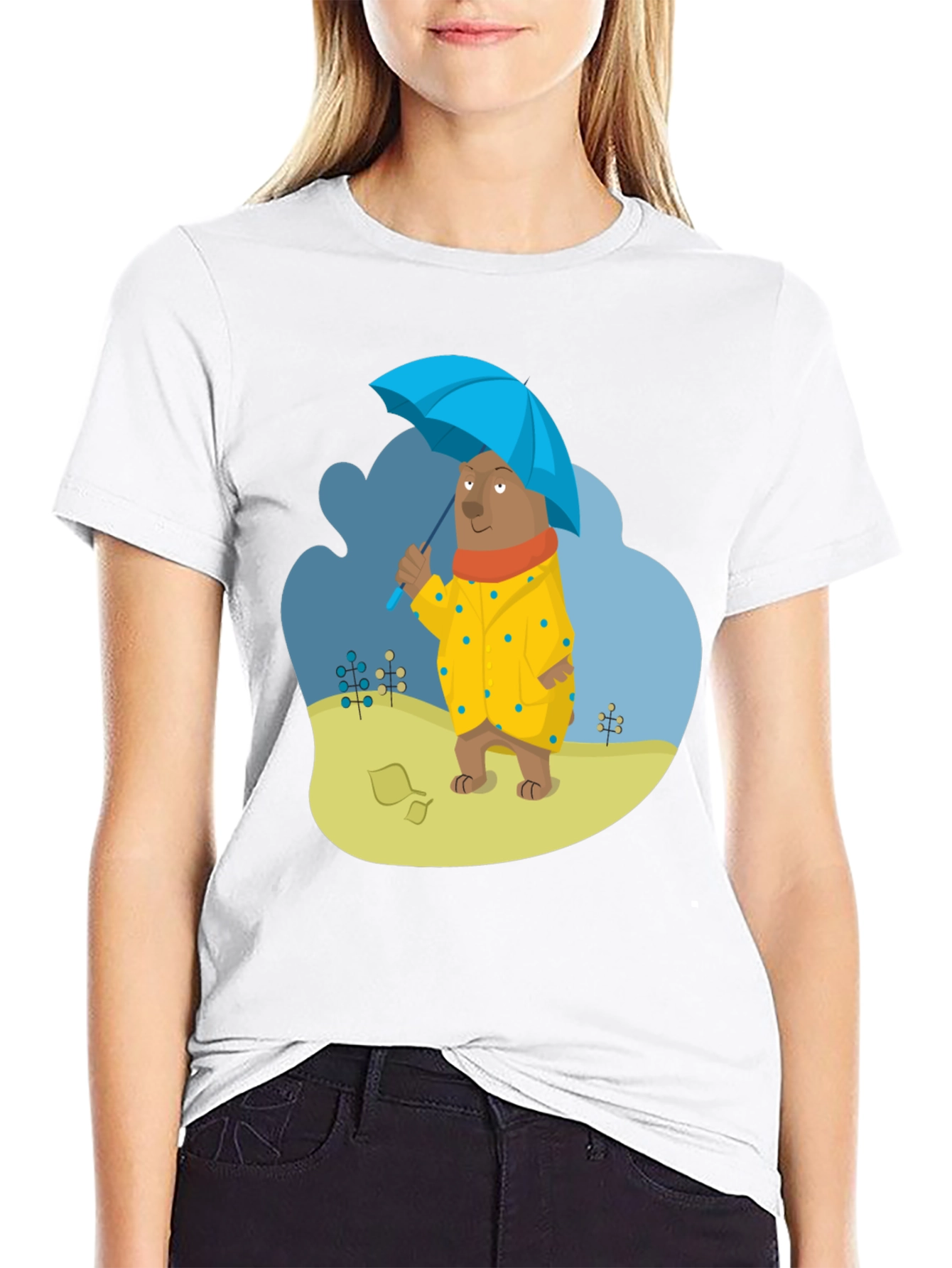 Black Bear in Raincoat Graphic T-Shirt - Unisex Casual Tee view 9