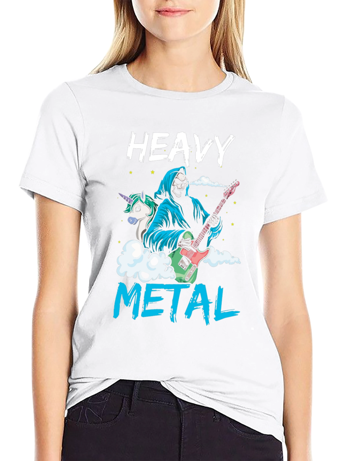 Black Heavy Metal Graphic Tee - Grim Reaper Unicorn Guitarist view 9
