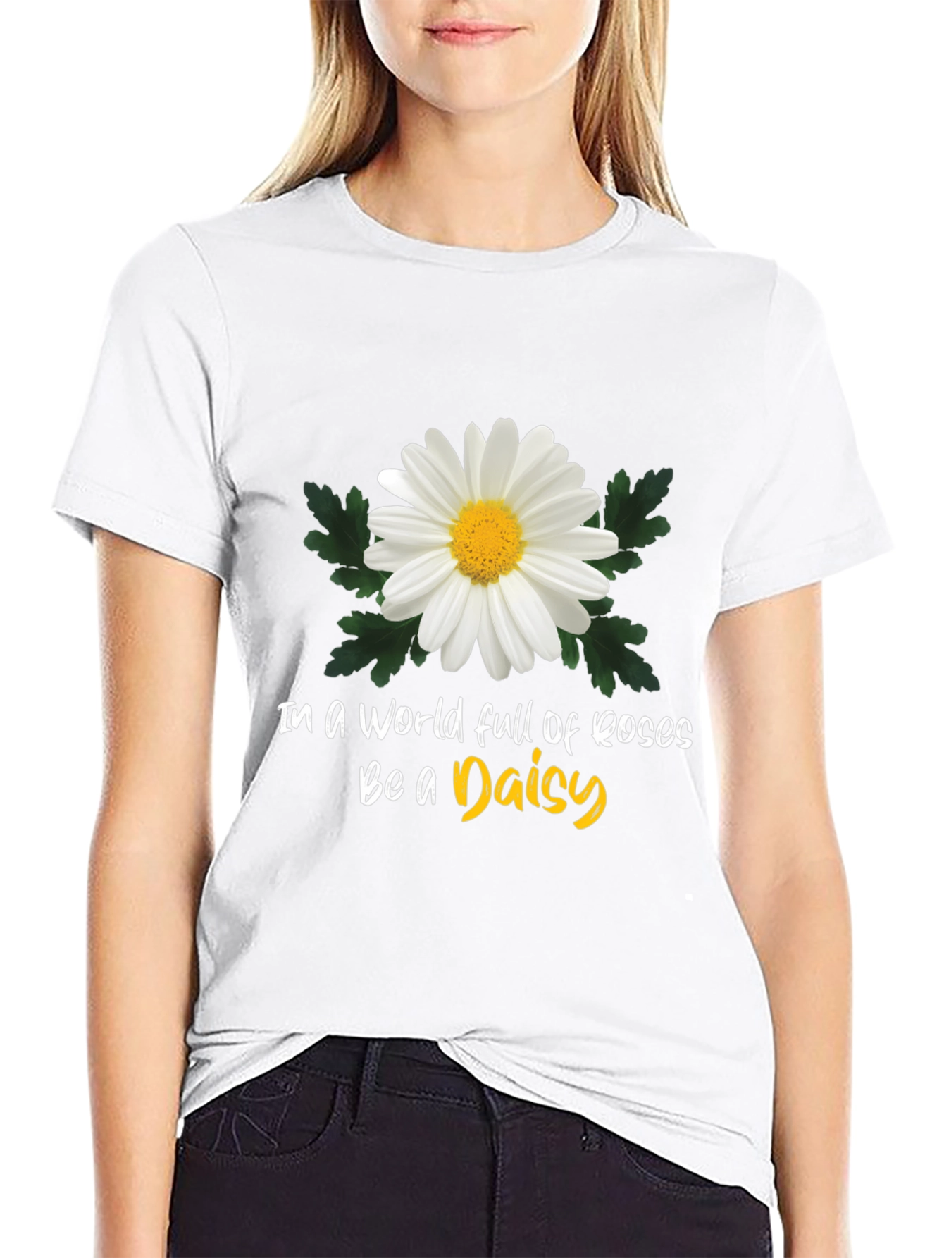 Black Be a Daisy T-Shirt: Unique Floral Graphic Tee view 9