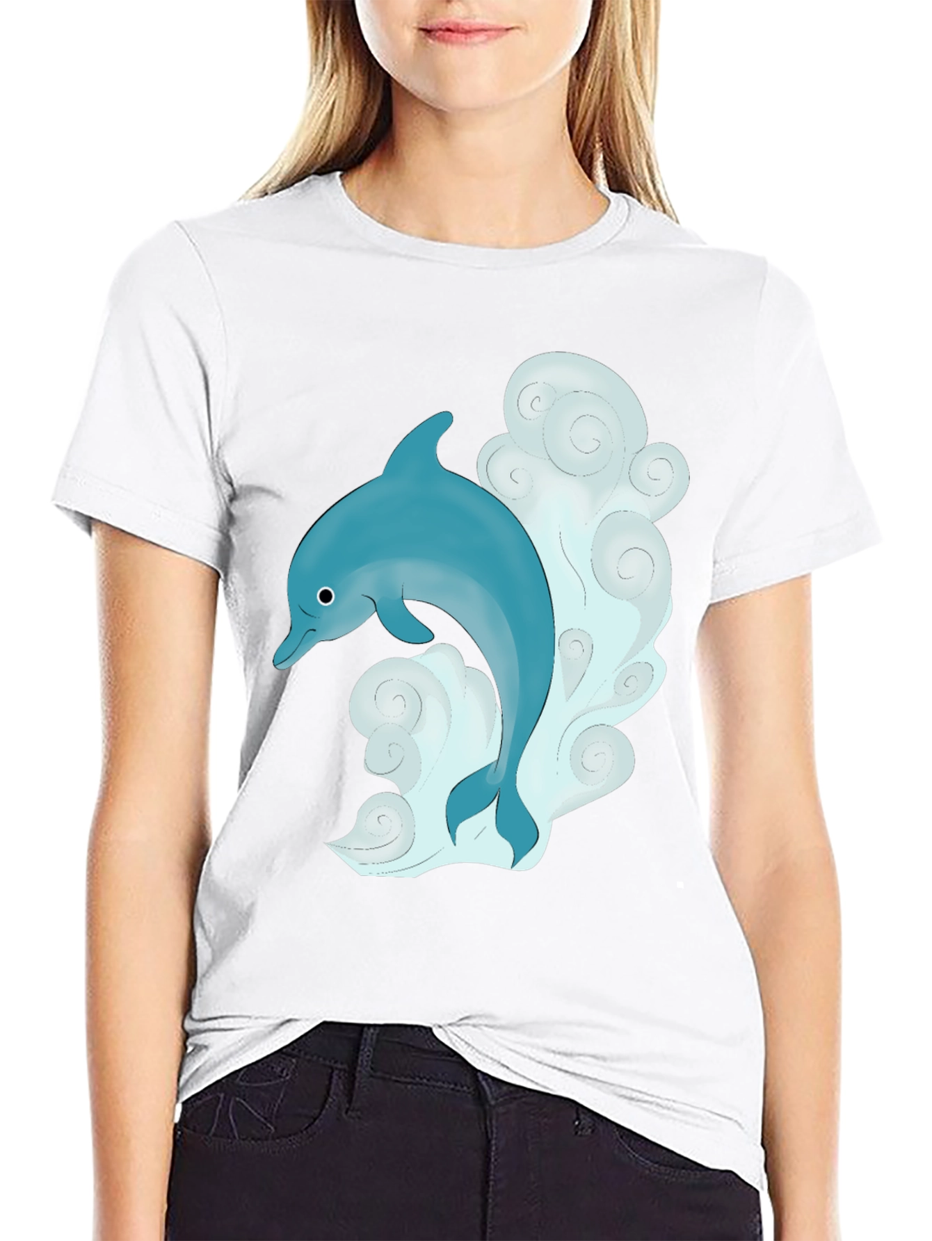 Black Dolphin Graphic T-Shirt - Black Cotton Tee view 9