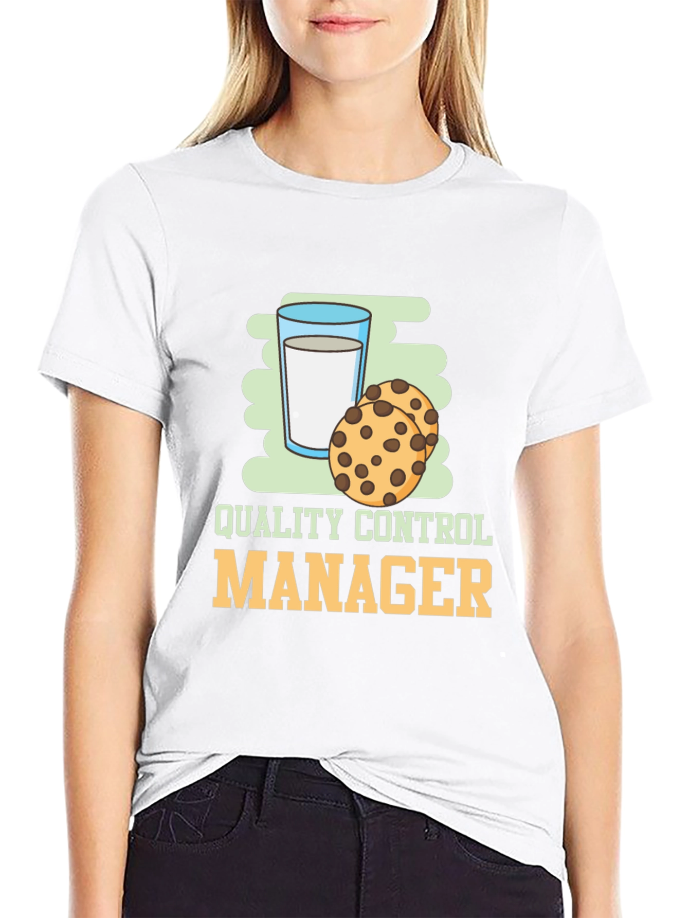Black Quality Control Manager Cookie & Milk Graphic T-Shirt view 9