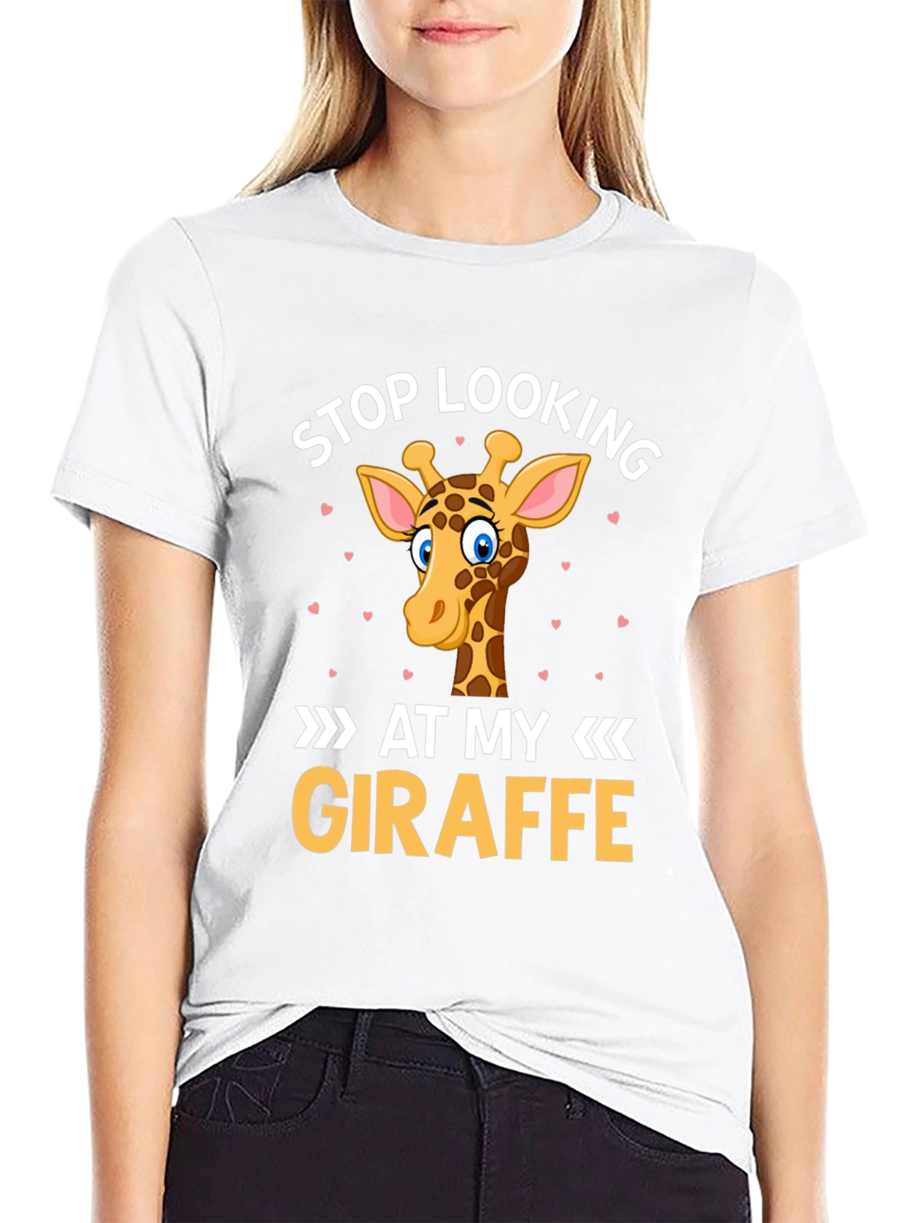 Black Stop Looking At My Giraffe T-Shirt - Novelty Graphic Tee view 9