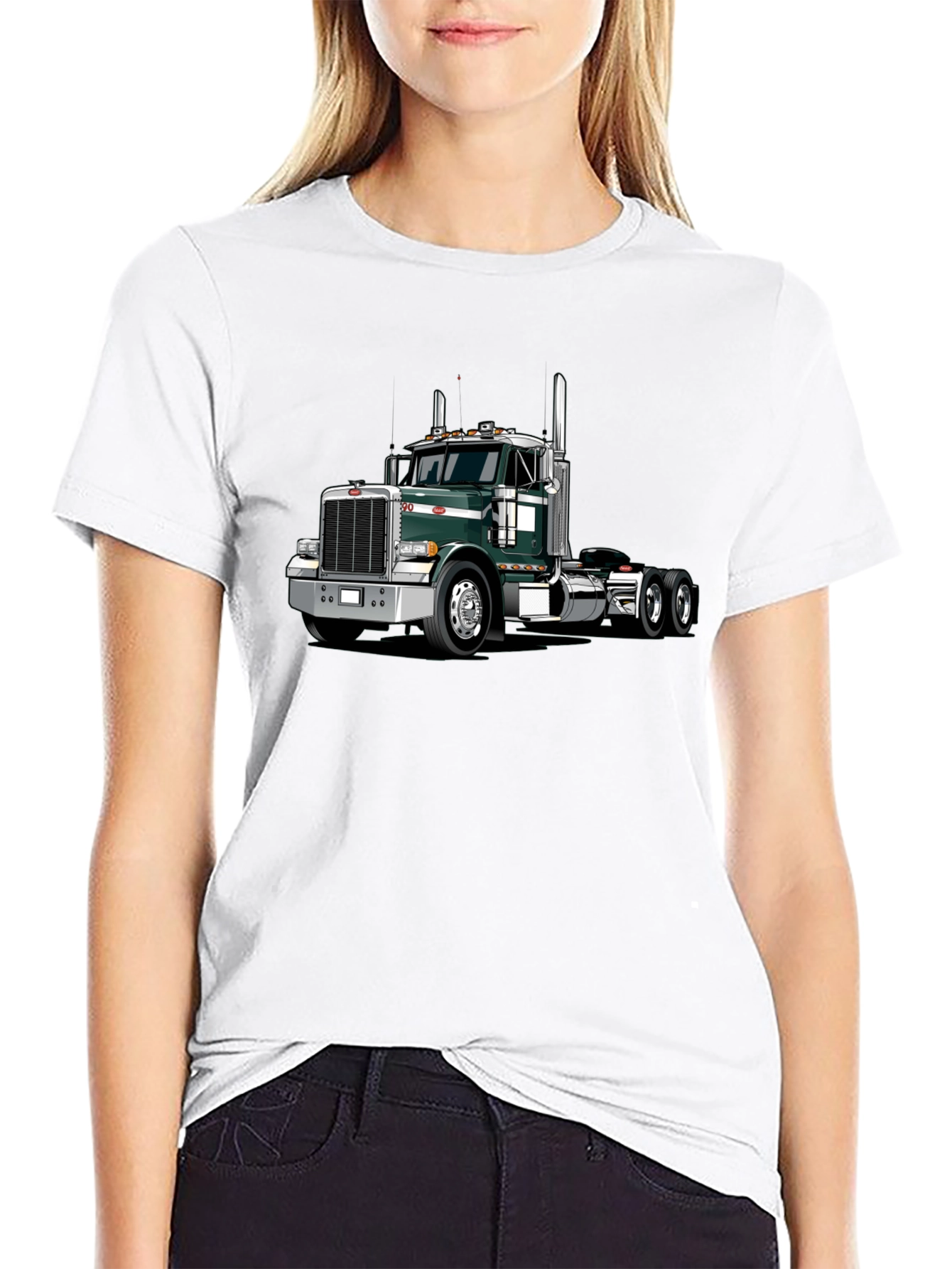 Black Trucker T-Shirt: Green Semi Truck Graphic Tee view 9