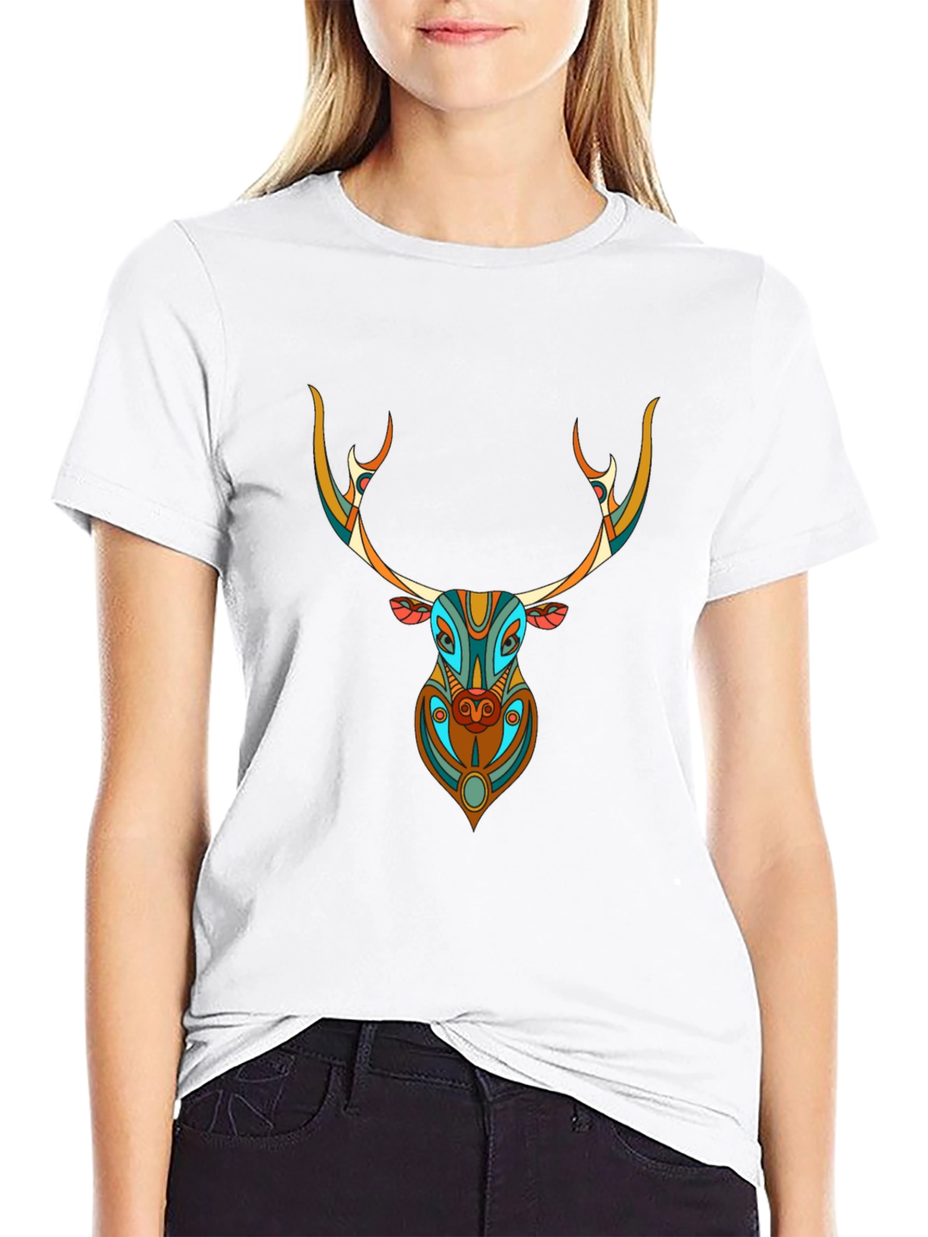 Black Geometric Deer Graphic Tee - Unique Style view 9