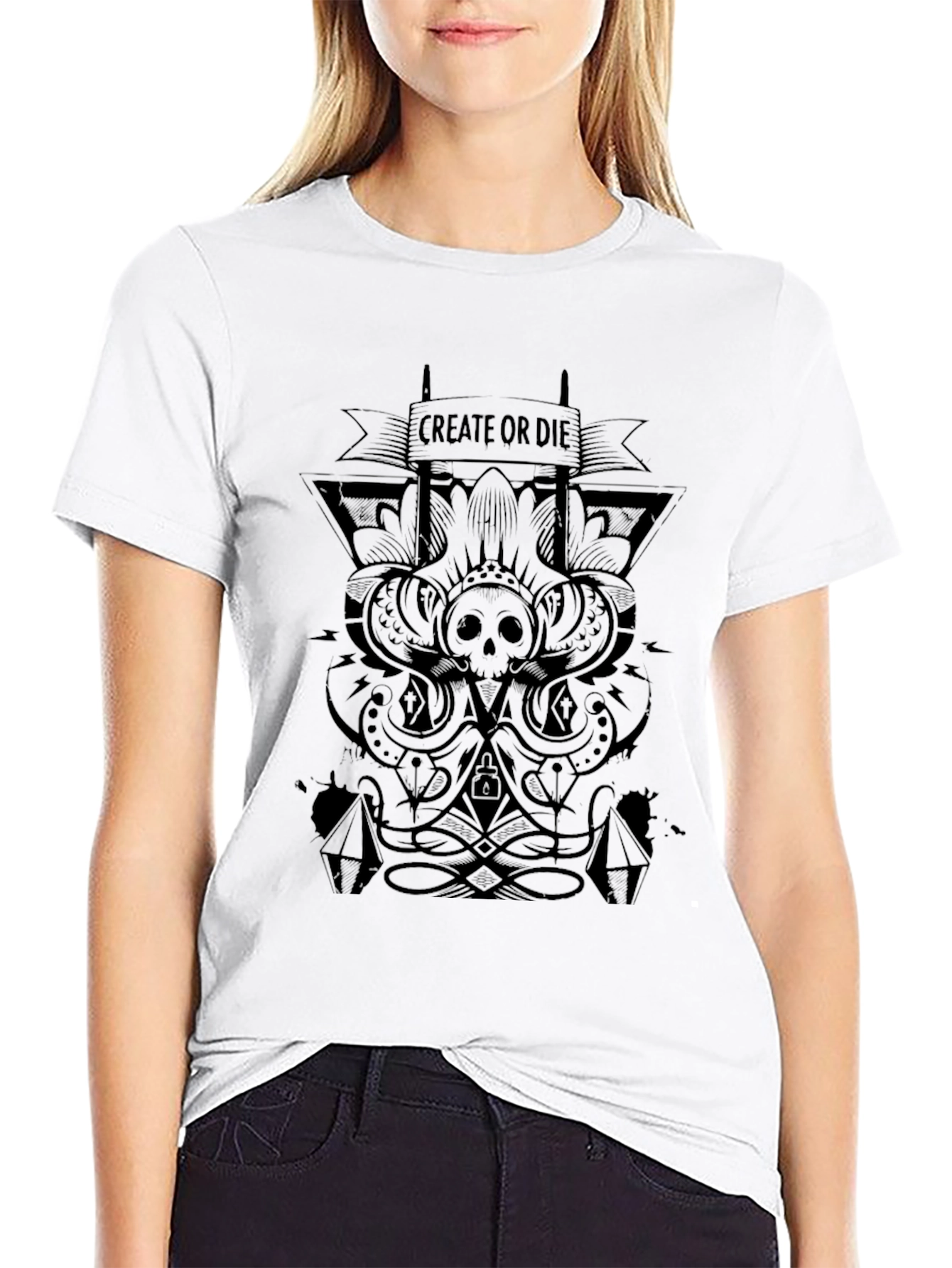 Black Gothic Skull Graphic Black T-Shirt view 9