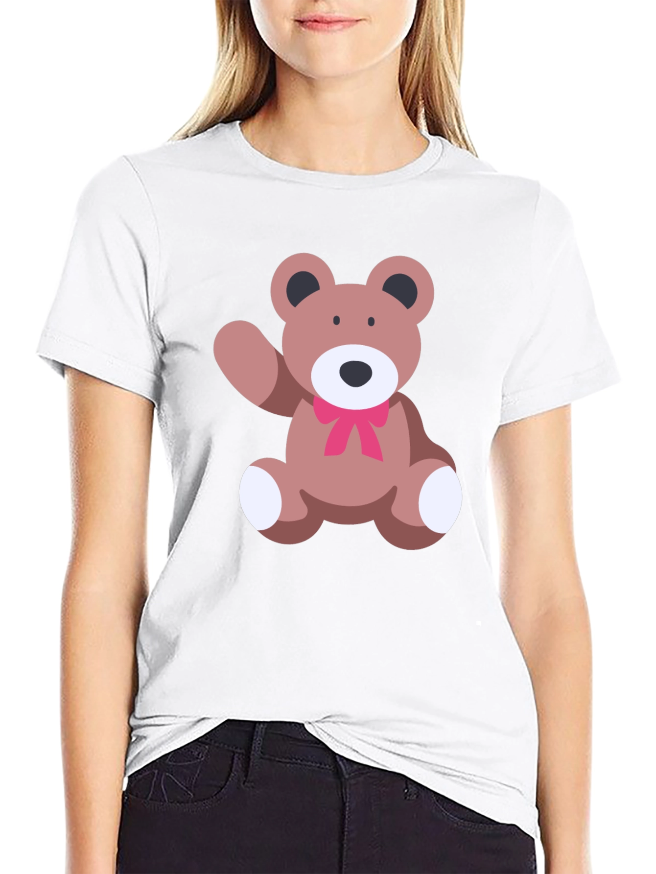 Black Cute Teddy Bear Graphic Black T-Shirt view 9