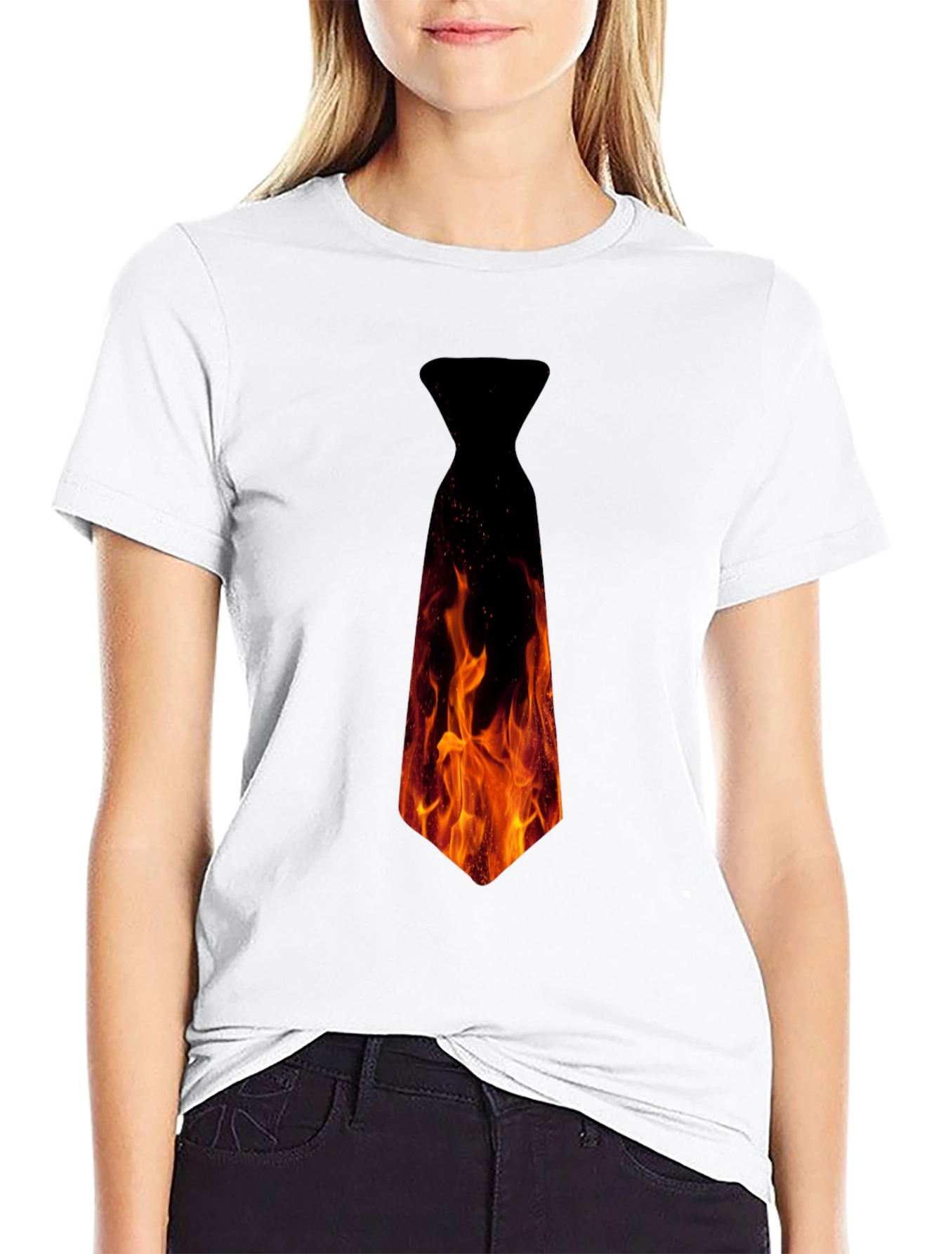 Black Fiery Necktie Graphic Tee - Black Cotton T-Shirt view 9