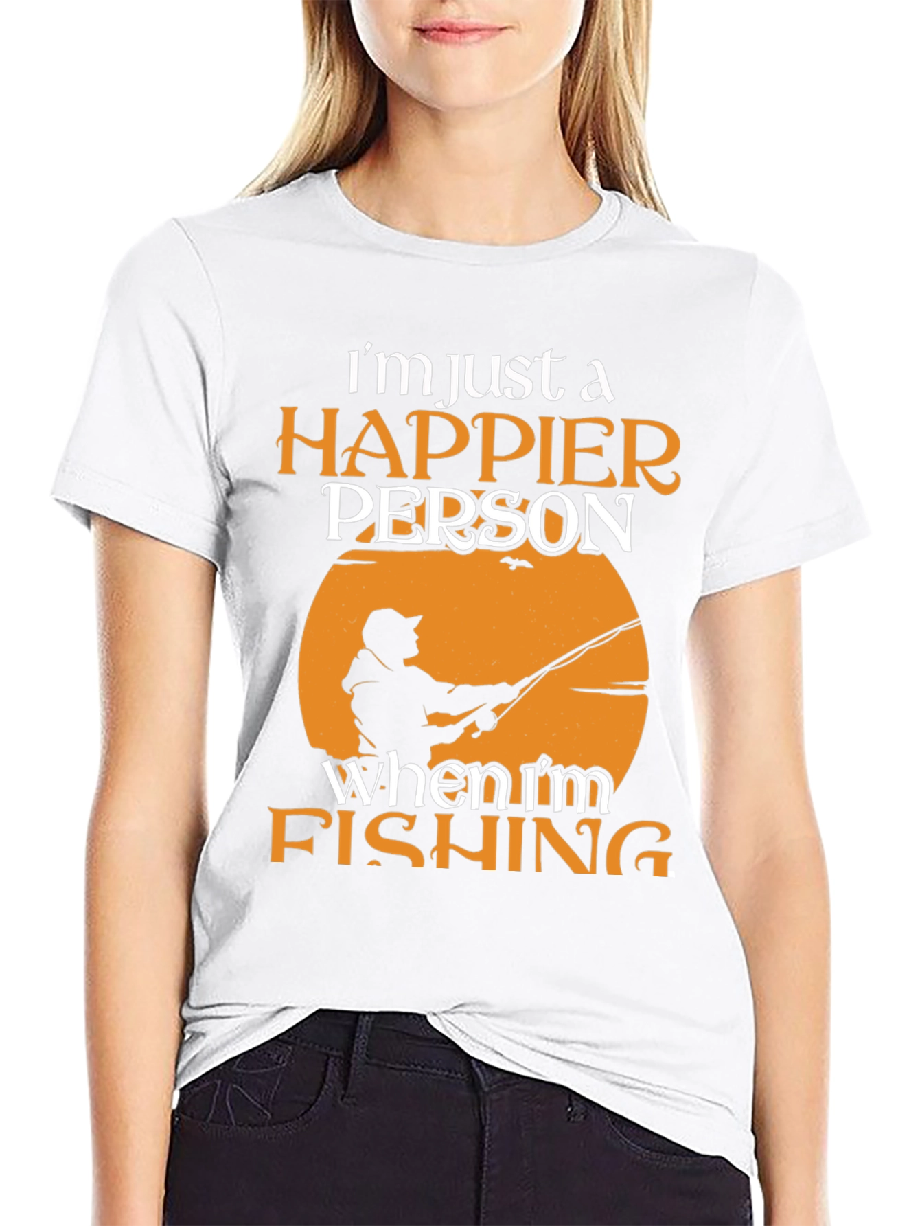 Black Happier Person Fishing Graphic Tee - Soft Cotton Blend view 9