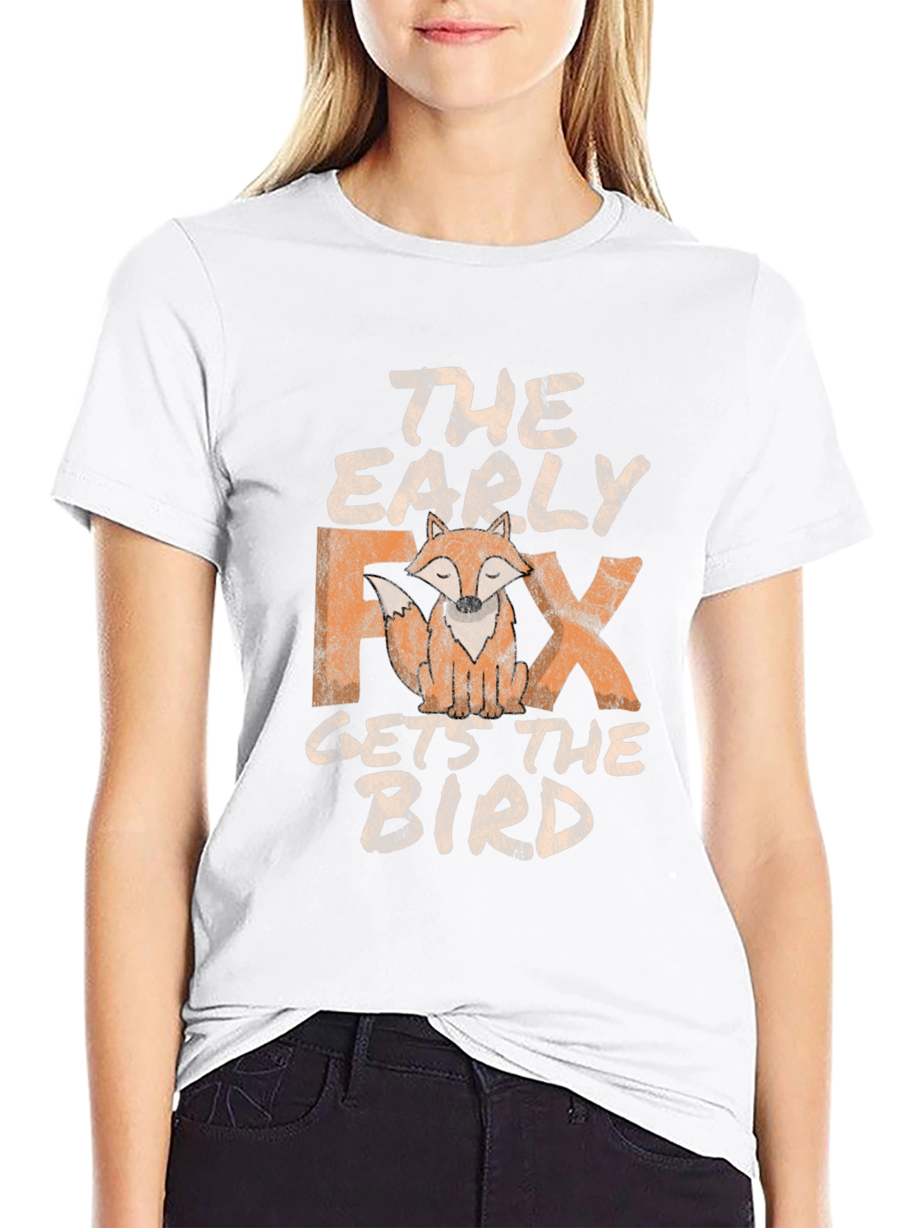 Black Early Fox Gets the Bird Graphic Tee view 9