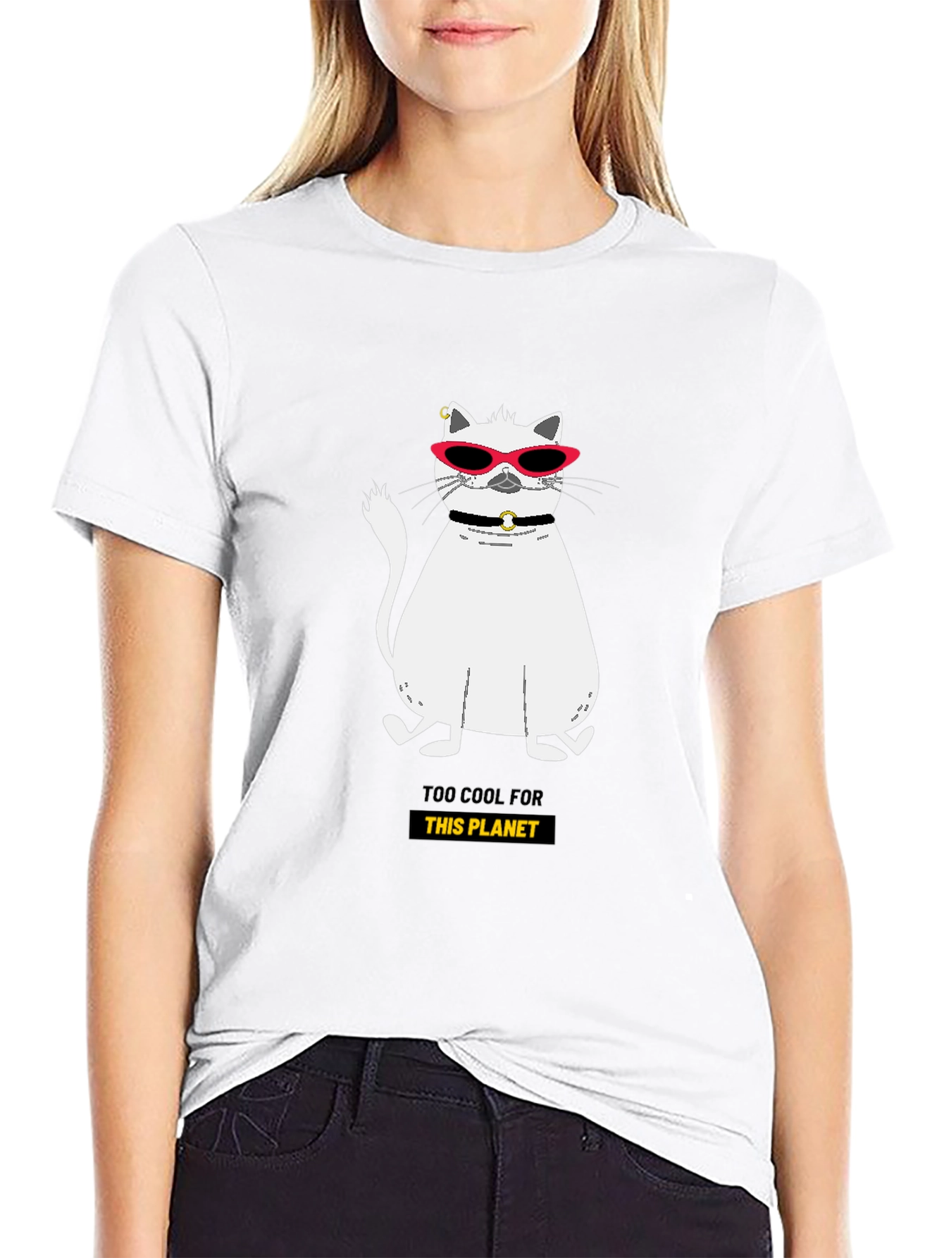 Black Cool Cat Graphic Tee - Too Cool For This Planet view 9