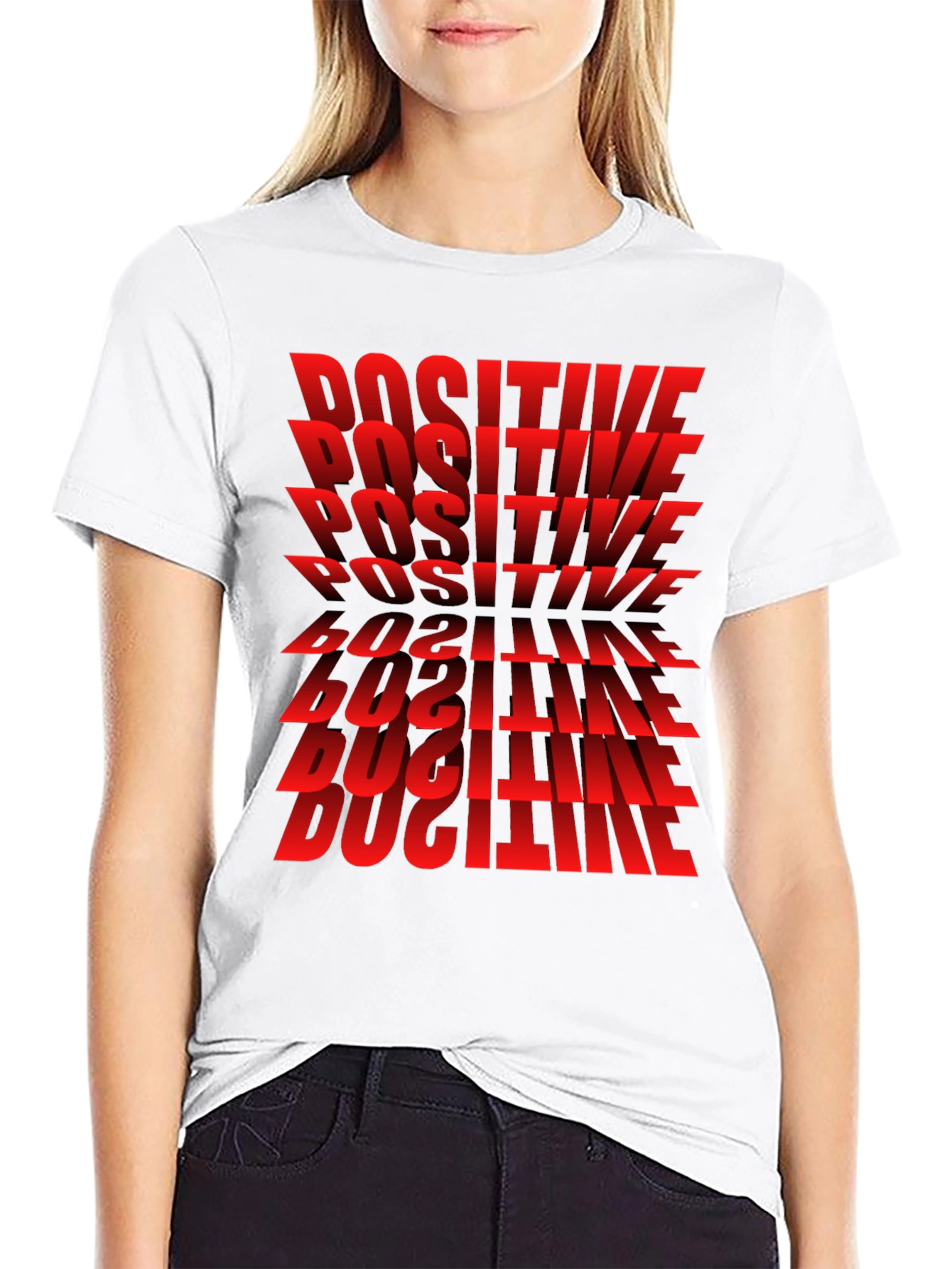 Black Positive Graphic T-Shirt - Bold Red Text Design view 9