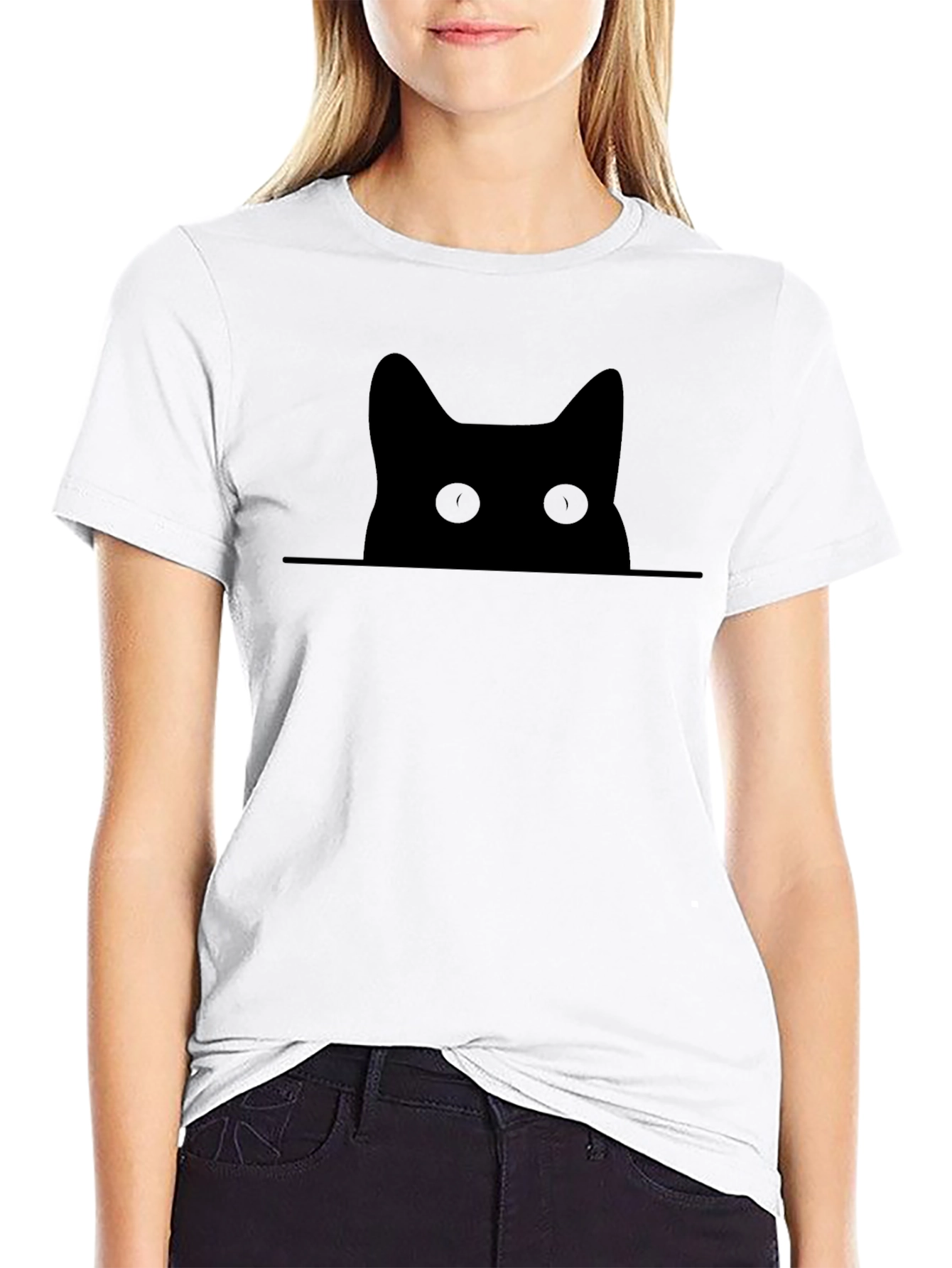 Black Peeking Cat Graphic Tee - Black Cotton Blend view 9