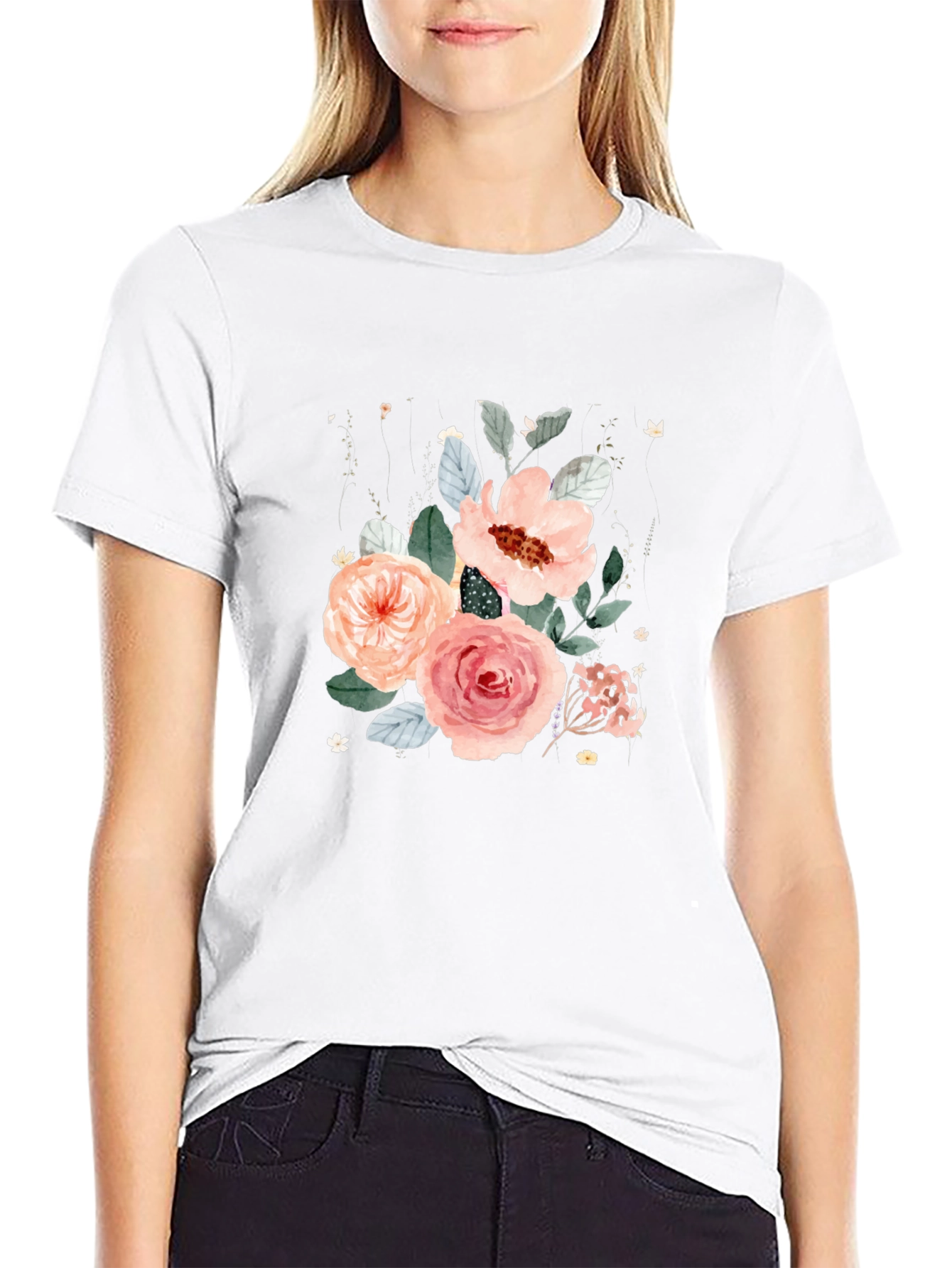 Black Floral Bouquet Black T-Shirt view 9