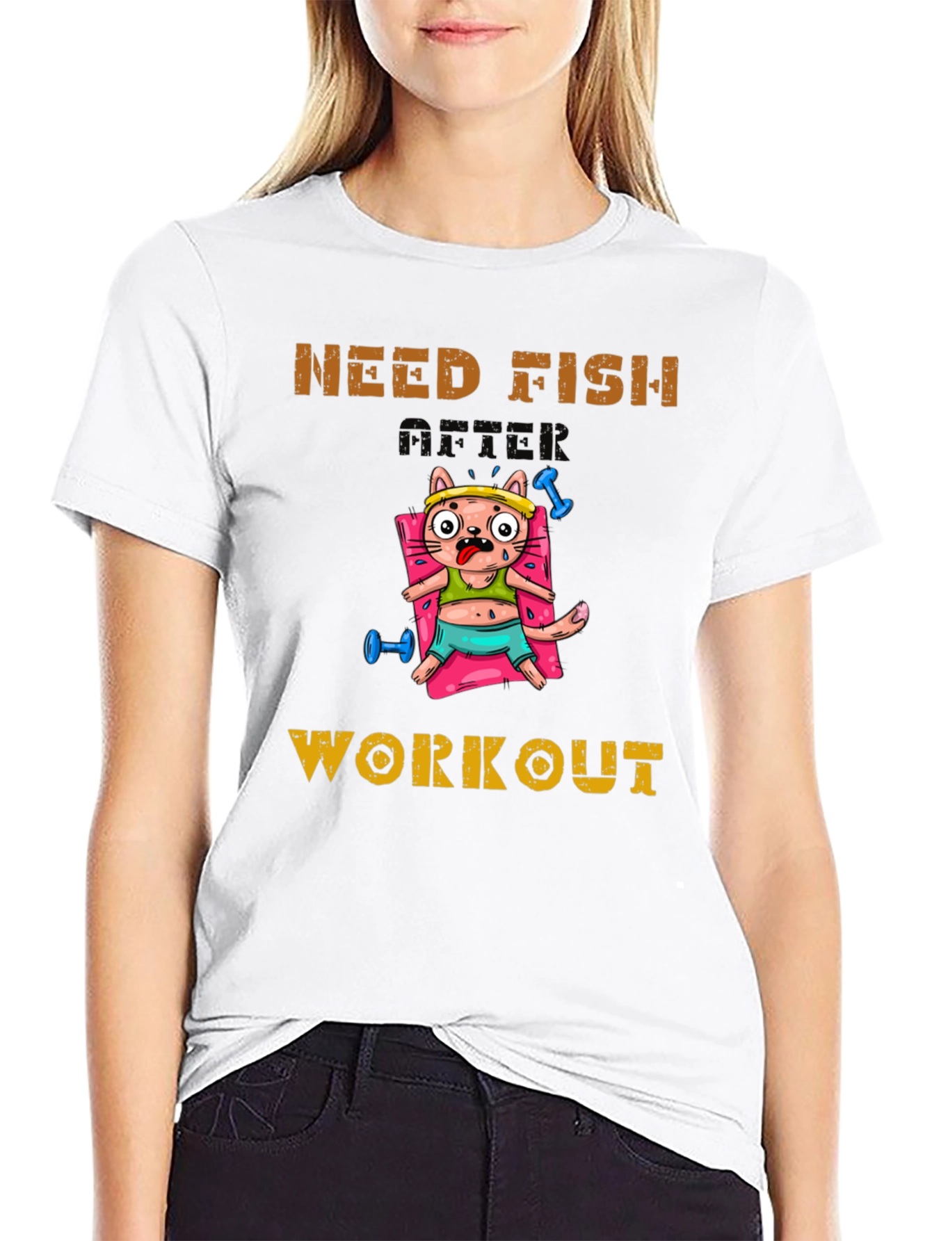 Black Need Fish After Workout Cat Graphic Tee view 9
