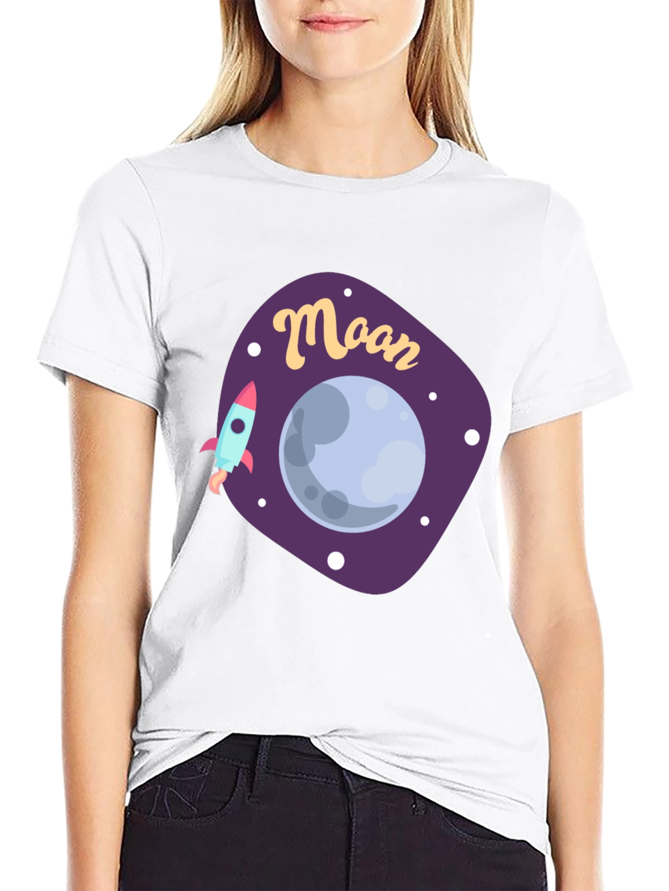 Black Moon Graphic T-Shirt - Space Rocket Design view 9