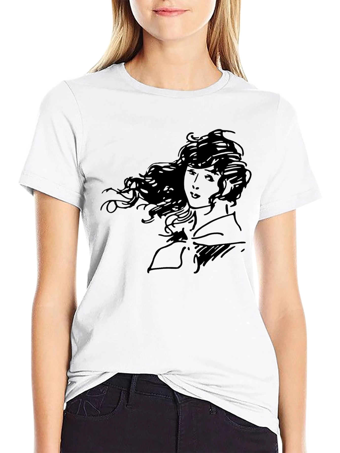 Black Elegant Woman Graphic T-Shirt - Black view 9