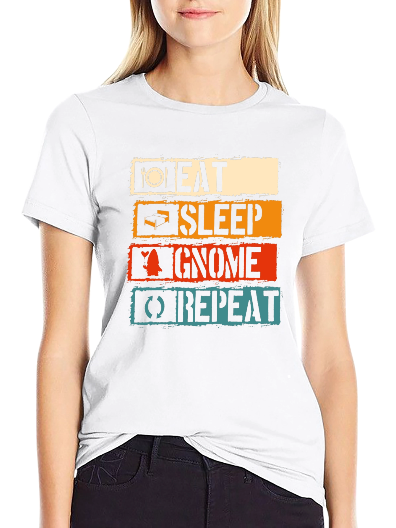 Black Eat Sleep Gnome Repeat Black T-Shirt view 9