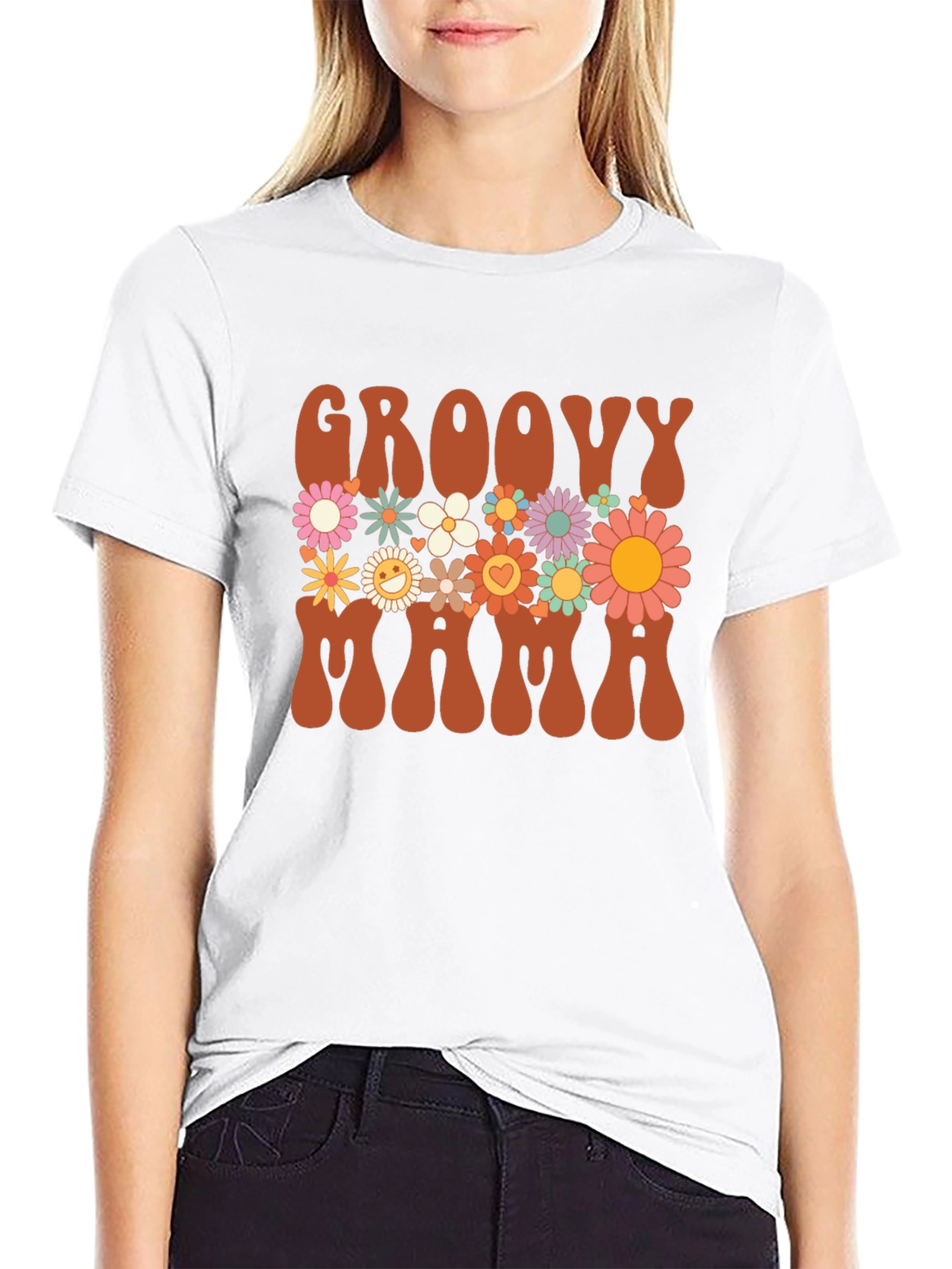 Black Groovy Mama Graphic Tee - Retro Floral Design view 9