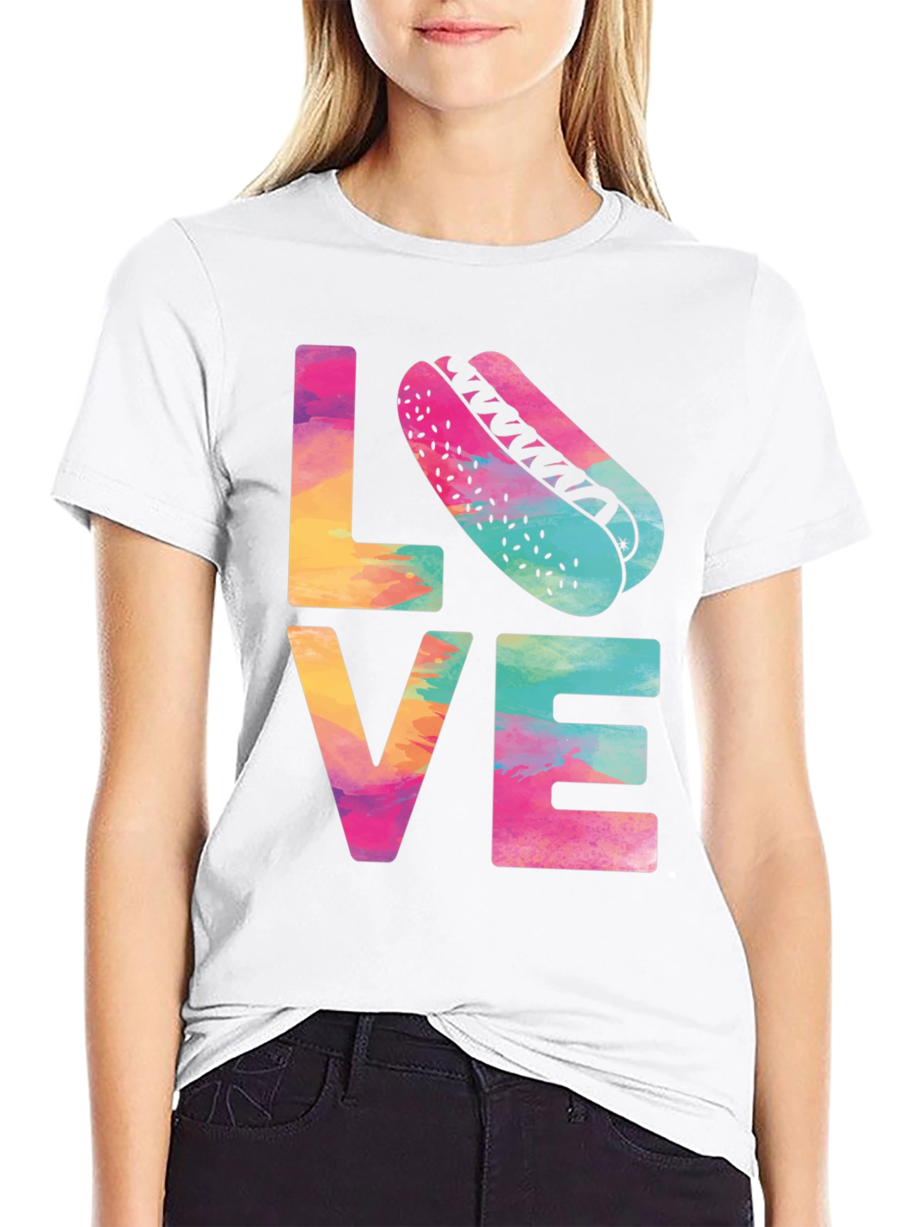 Black Colorful Love Hotdog T-Shirt - Fun & Casual Tee view 9