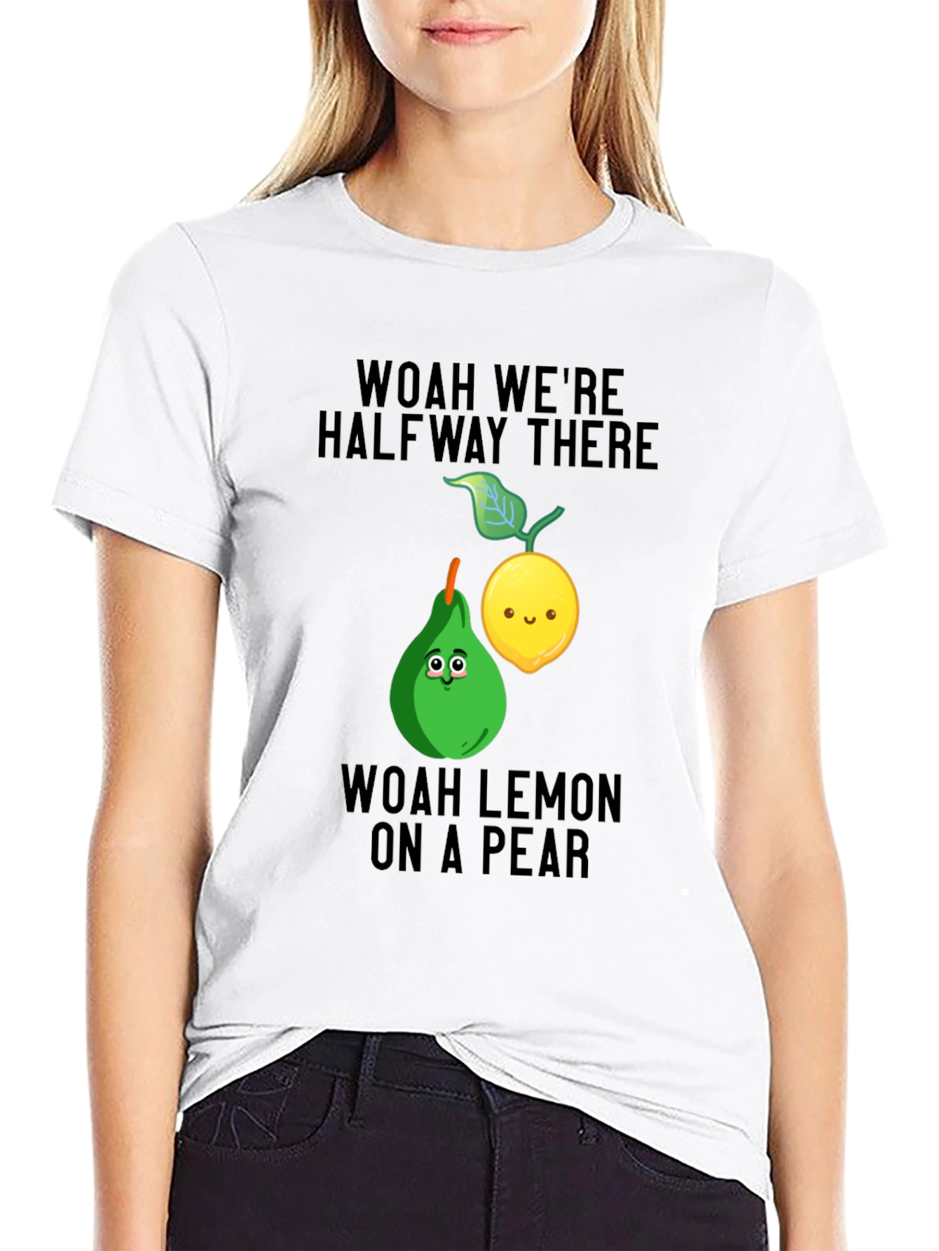 Black Woah Lemon on a Pear Graphic T-Shirt view 9
